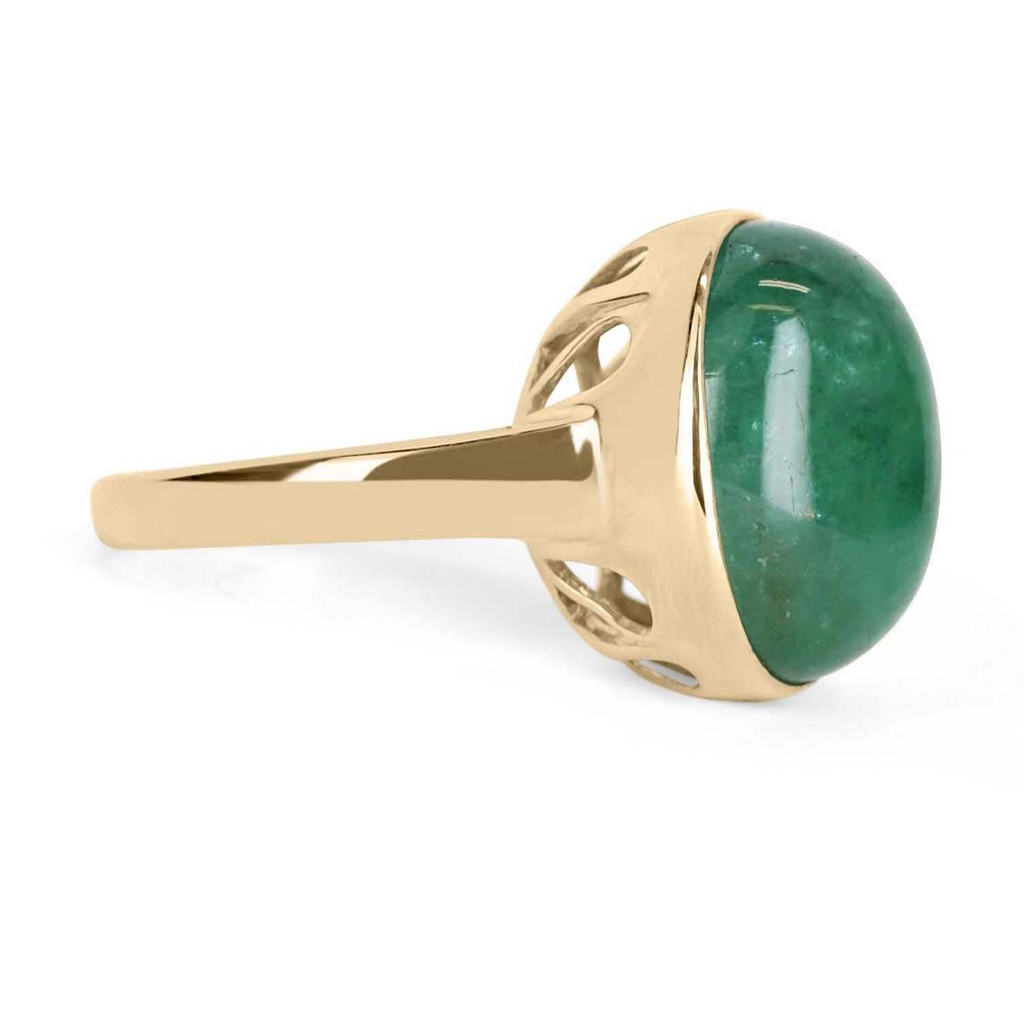 16.37 Carat Large Deep Green Cabochon Emerald Solitaire Bezel Ring in 14K Gold - Elegant Jewelry for Weddings, Anniversaries & Special Occasions