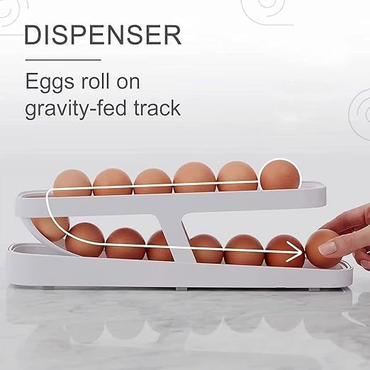 Automatic Roll-Down Double Layer Plastic Egg Tray Holder - Space Saving Refrigerator Egg Storage Container & Organizer - Perfect for Kitchen, Breakfast Meal Prep & Farm Fresh Egg Storage