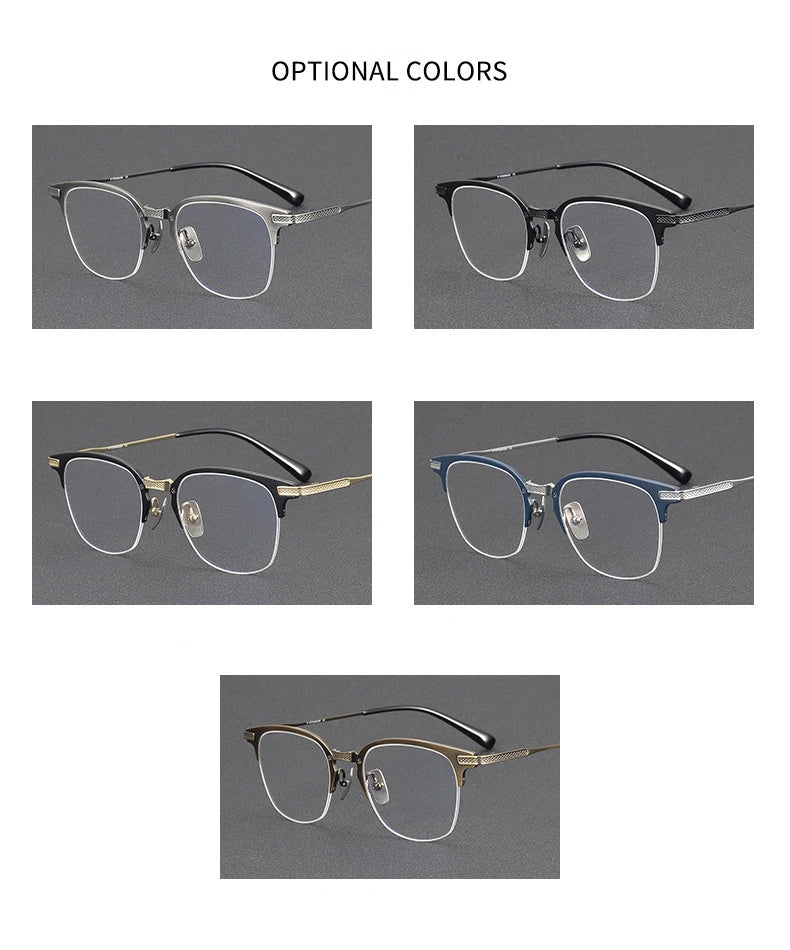 Stylish Unisex Black Titanium Semi-Rimmed Square Eyeglasses 42424 - Perfect for Work, Reading & Fashion