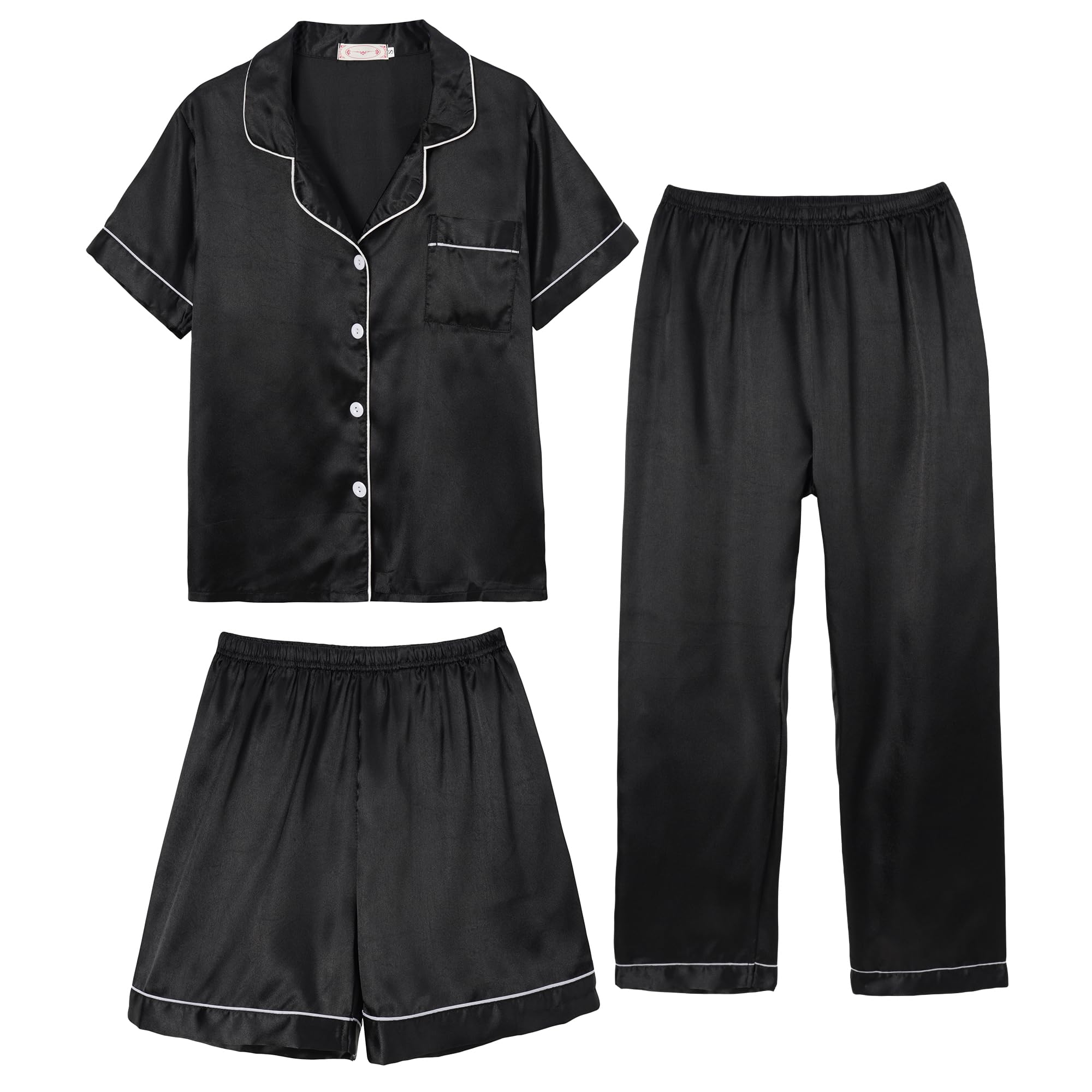 Unisex Kids Pajama Sets - Soft Satin Button-Down Sleepwear for Girls & Boys, 3-Piece Silky Lounge Set for Comfortable Nightwear | Perfect for Sleepovers, Bedtime & Relaxing at Home