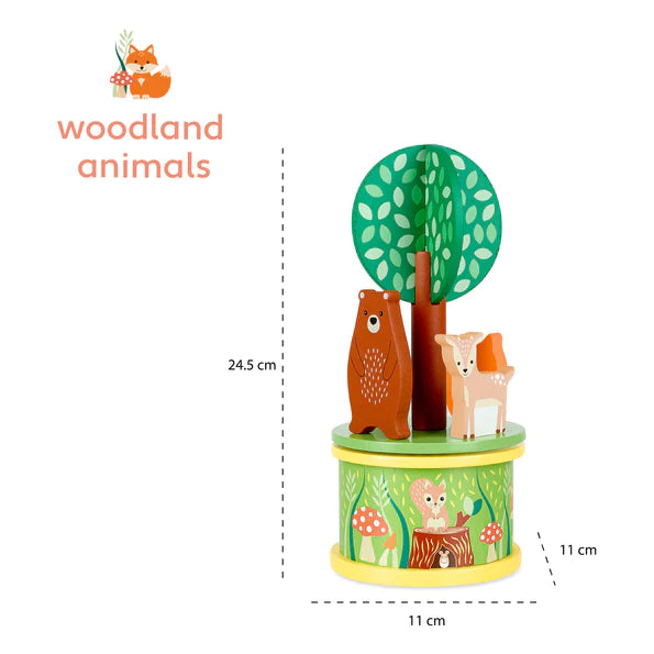 Woodland Musical Carousel - Handcrafted Wooden Music Box with Rotating Animals - Perfect for Nursery Decor, Baby Shower Gifts & Children's Bedroom