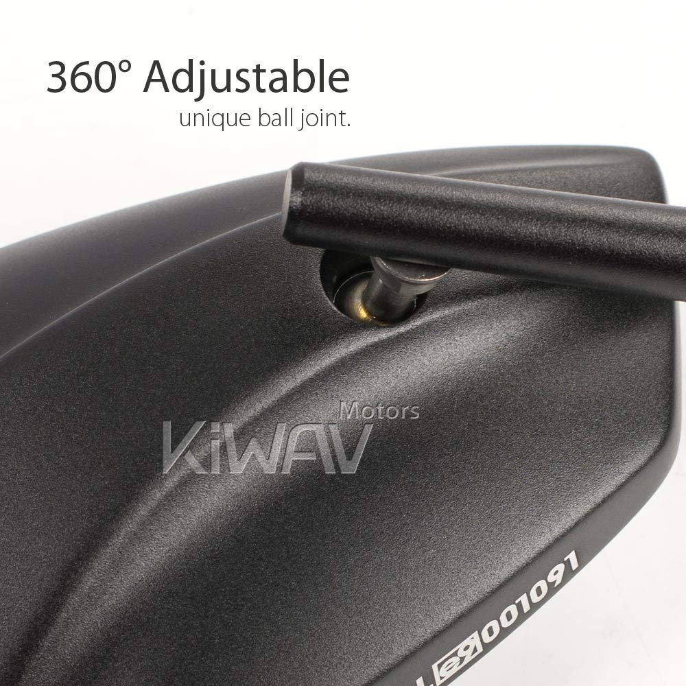 KiWAV Black Motorcycle Mirrors - PalmII Fairing Mount with Adapter for Sports Bikes | Durable & Vibration-Resistant for Highway Riding & City Commuting
