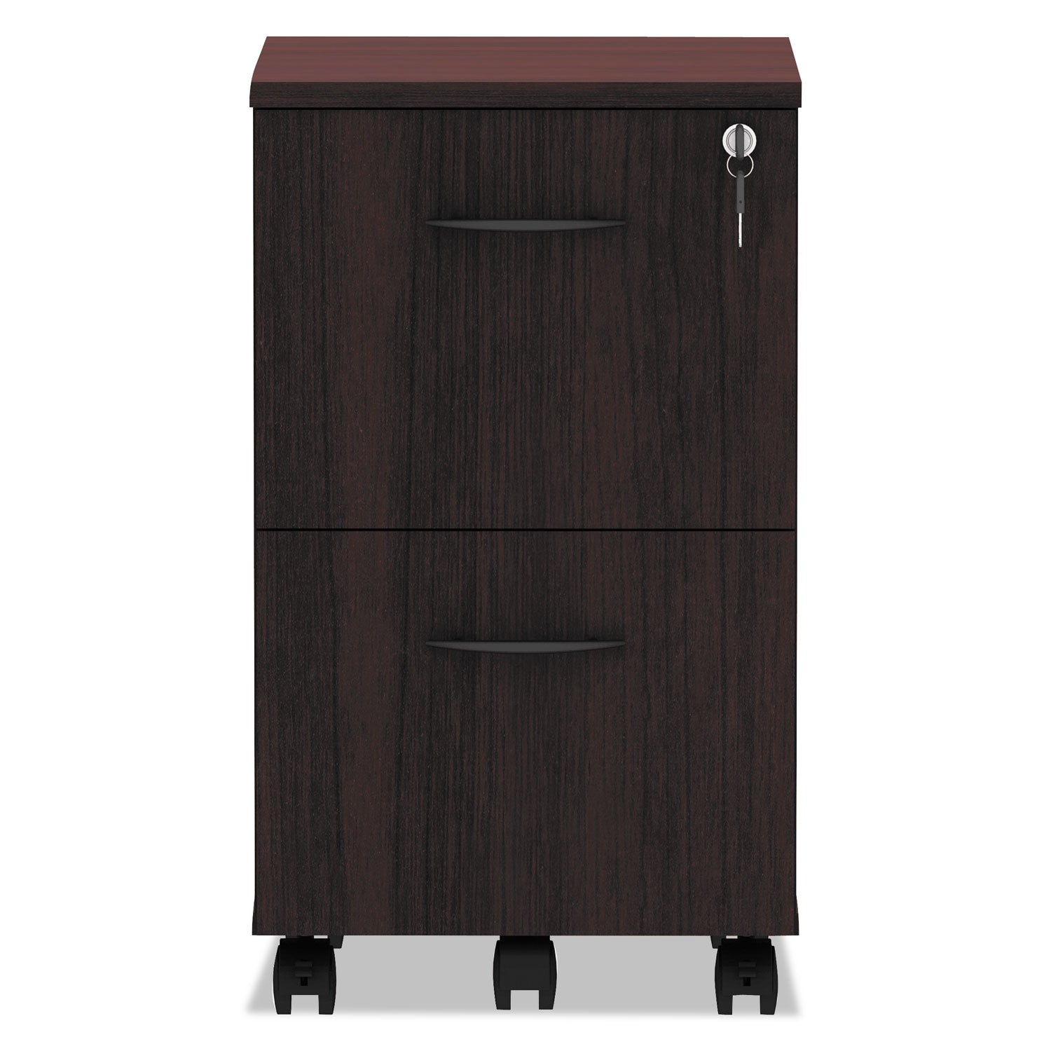 Alera Valencia Series Mobile Pedestal - Left or Right Handed, 2 Legal/Letter Size File Drawers, Mahogany Finish (15.38