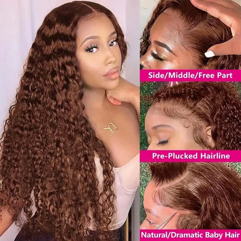 **28inch Pre-Colored Human Hair Curly Wig - Burgundy/Brown/Highlight 13x4 Lace Frontal Wig | Natural Look & Heat Resistant | Perfect for Cosplay, Parties & Daily Wear**