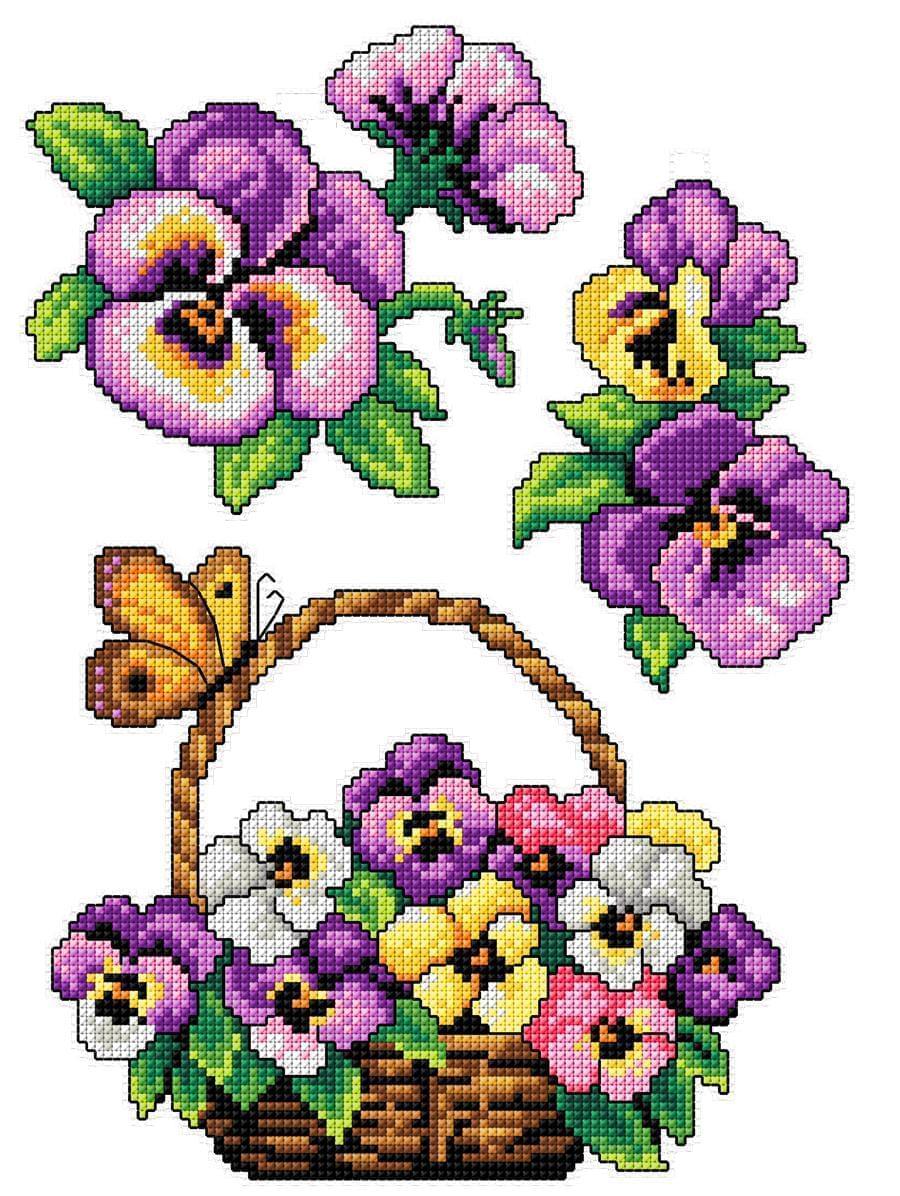 Violas 100CS Counted Cross Stitch Kit - Complete Floral Embroidery Kit for Beginners & Adults - Perfect for DIY Home Decor, Gifts & Relaxation