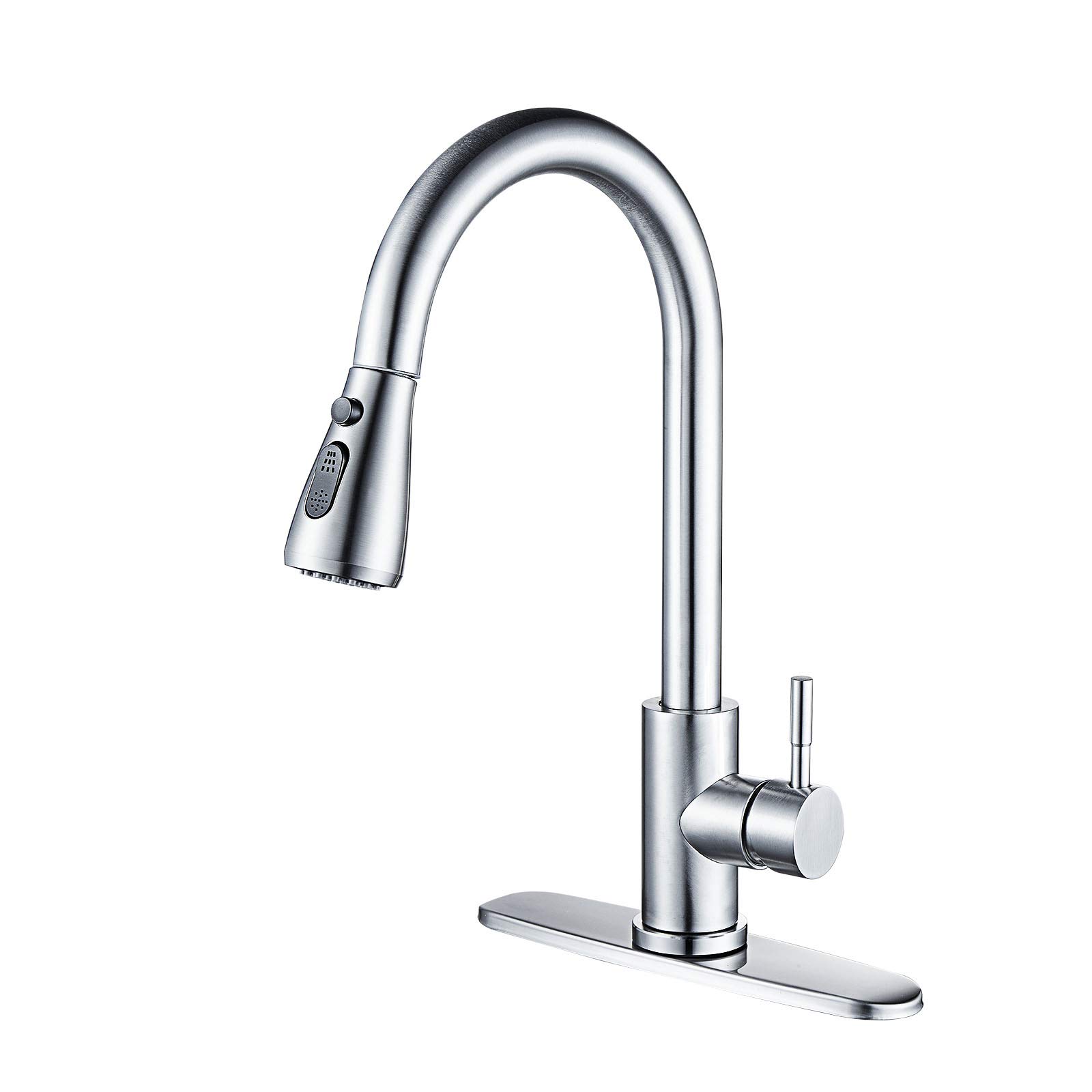 Modern Stainless Steel Pull-Down Kitchen Faucet with Pull-Out Sprayer - High Arc 360° Swivel, Pause Function, Brushed Nickel Finish - Perfect for Washing Dishes, Filling Pots & Cleaning Large Sinks
