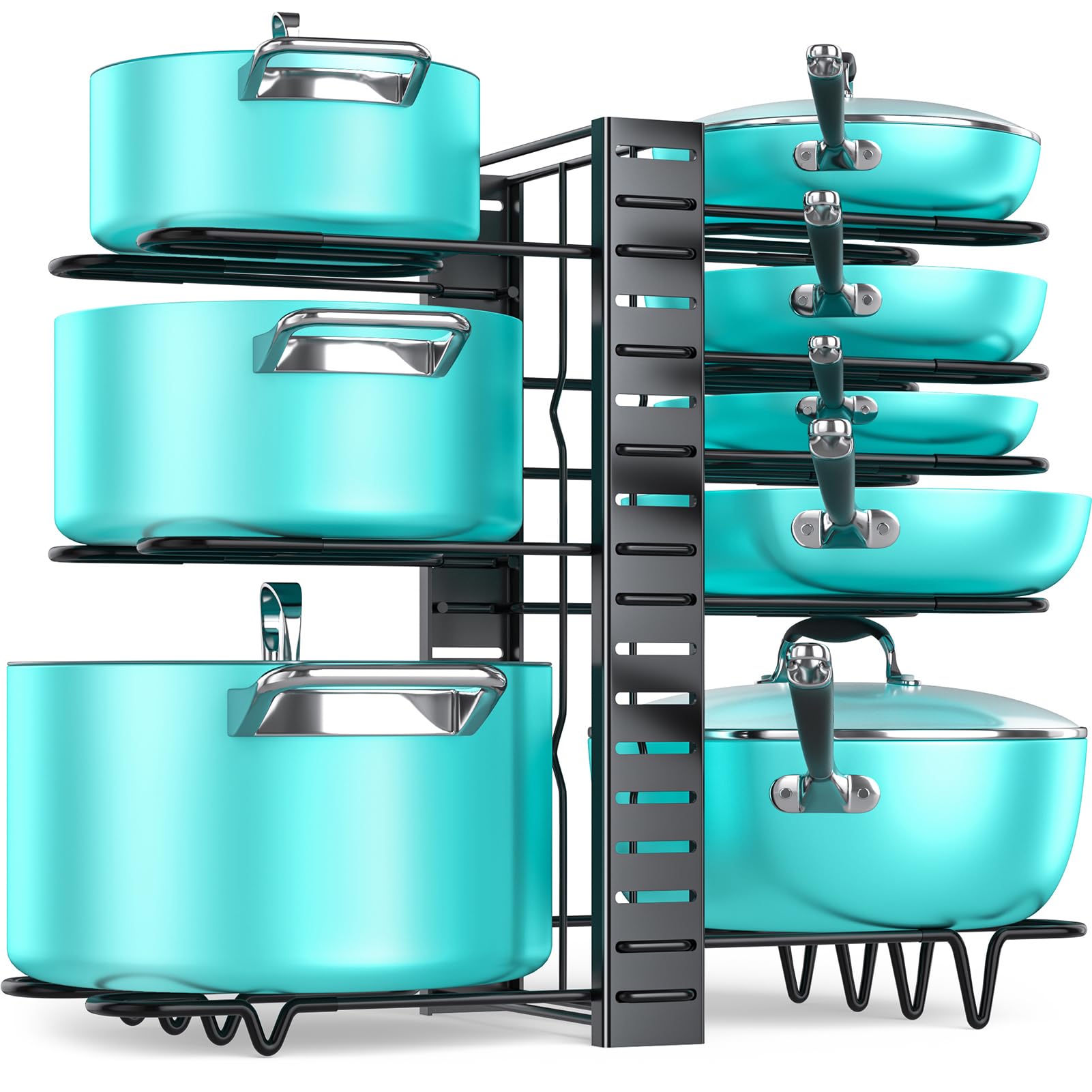 MUDEELA Adjustable 8-Tier Pots and Pans Organizer Rack - Under Cabinet Storage with 3 DIY Installation Methods for Kitchen Cabinet Organization | Perfect for Small Kitchens, RV Cooking & Space-Saving Storage Solutions