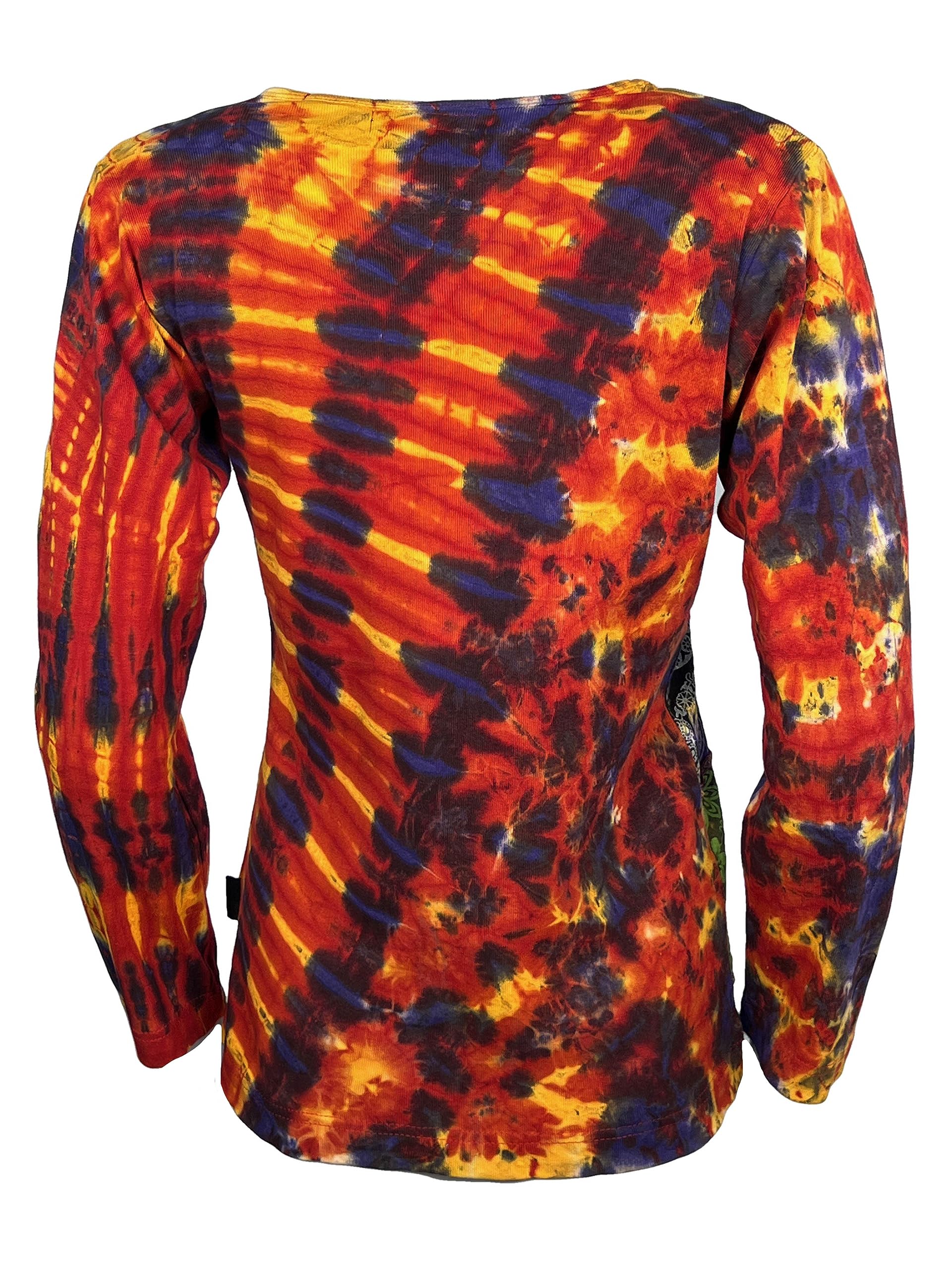 Agan Traders 2025 Spring Women's Bohemian Tie-Dye Knit Sweatshirt - Embroidered Long Sleeve Patchwork Razor Cut Blouse | Casual Wear, Festival Outfit, Street Style Fashion