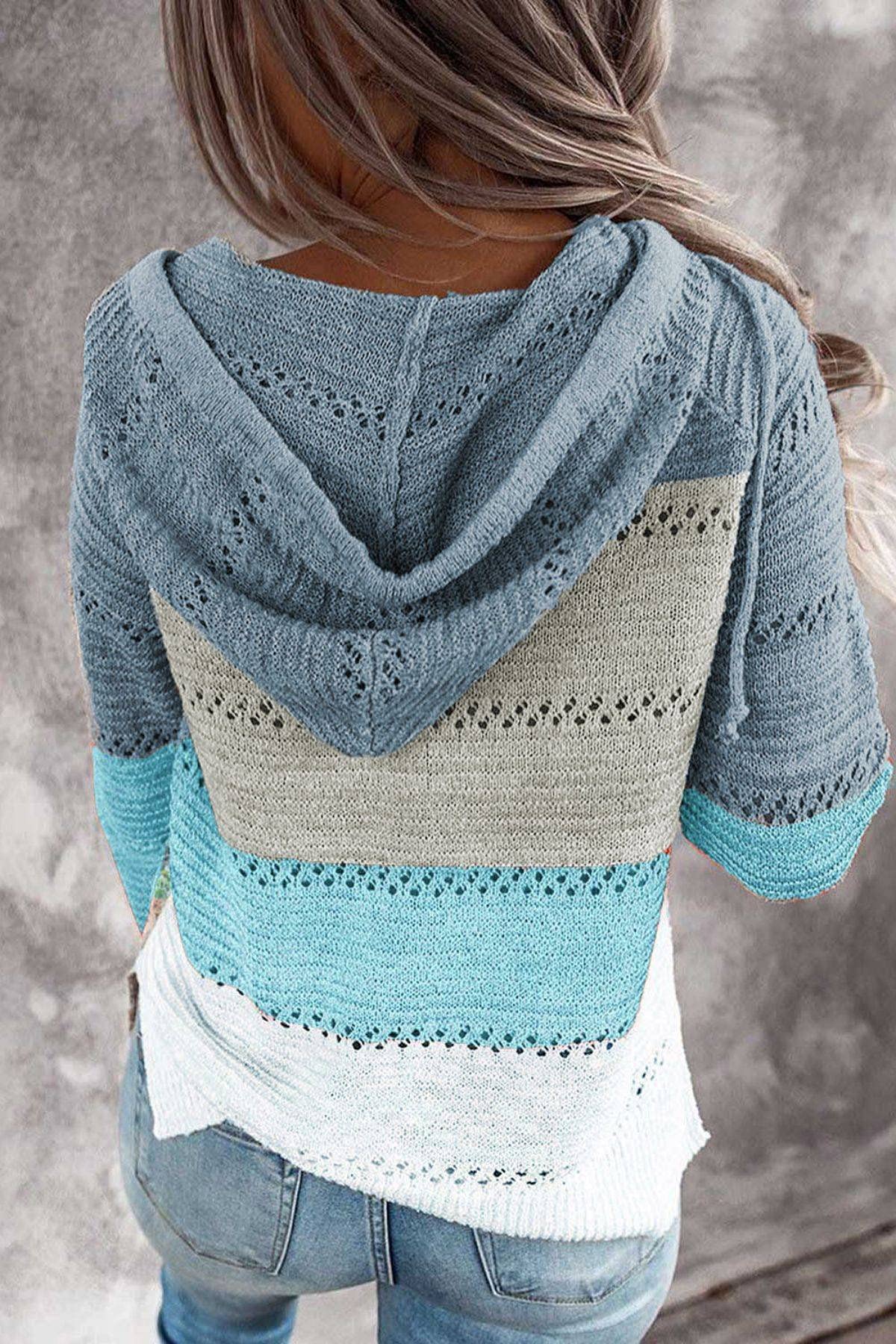 NEYOUQE Women's Long Sleeve Color Block Pullover Sweater - Striped Casual Hoodie Cardigan for Fall & Winter - Cozy Office Wear, Weekend Outfits, and Layering Essential