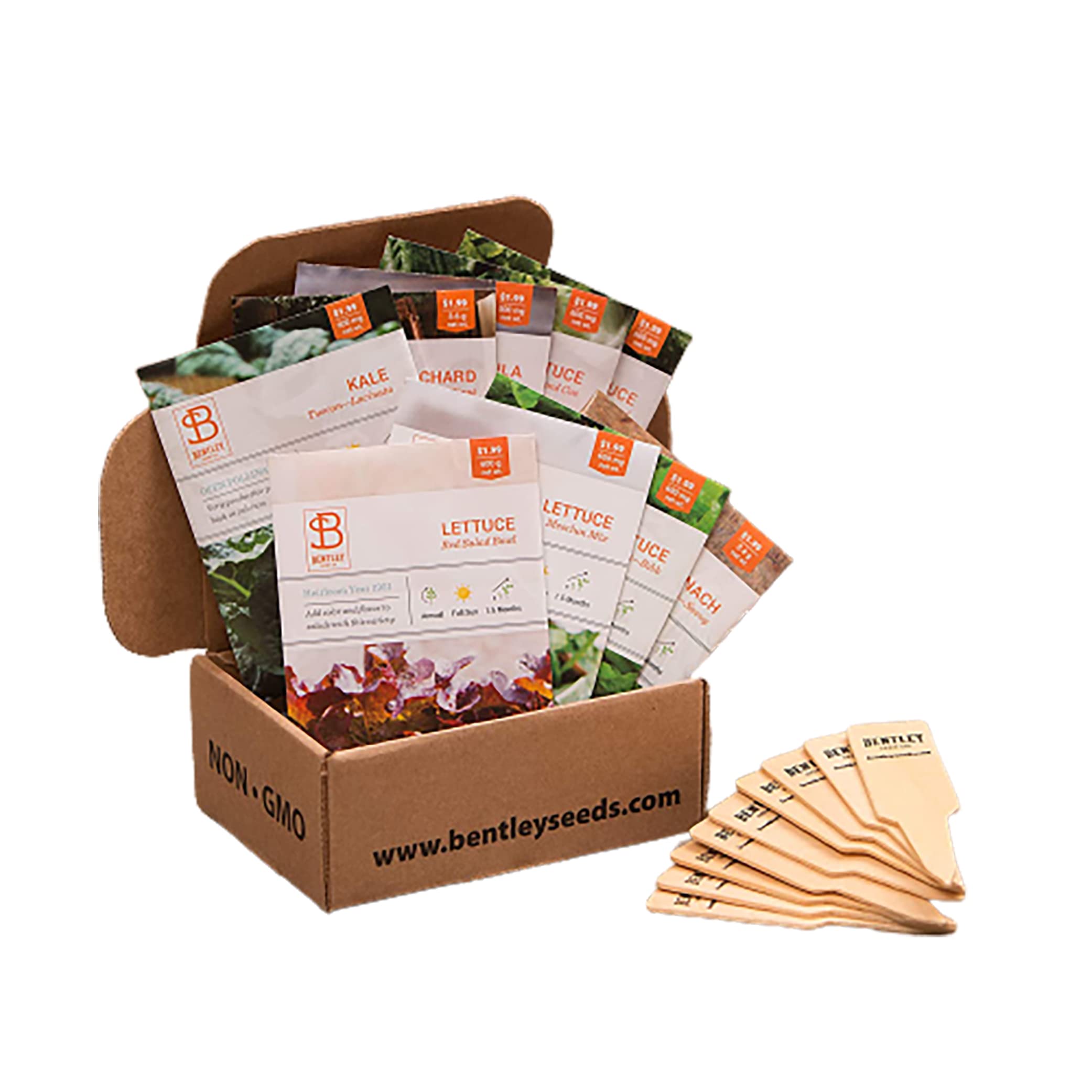 Organic Non-GMO Heirloom Salad Greens Seed Starter Kit with Natural Wood Row Markers - Grow Over 100 Sq Ft of Fresh Greens for Home Gardening & Healthy Salads