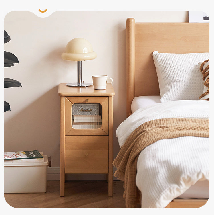 Solid Beech Wood Ultra Narrow Nightstand - Compact Bedside Table for Small Spaces, Perfect for Apartments, Dorms & Cozy Bedrooms