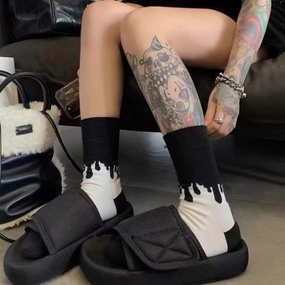 Women's Black and White Cow Print Crew Socks - Soft Cotton Novelty Embroidery Socks for Women & Girls - Fun Casual Socks for Everyday Wear - Perfect Gift for Animal Lovers (Office, Home, Gym, Travel)