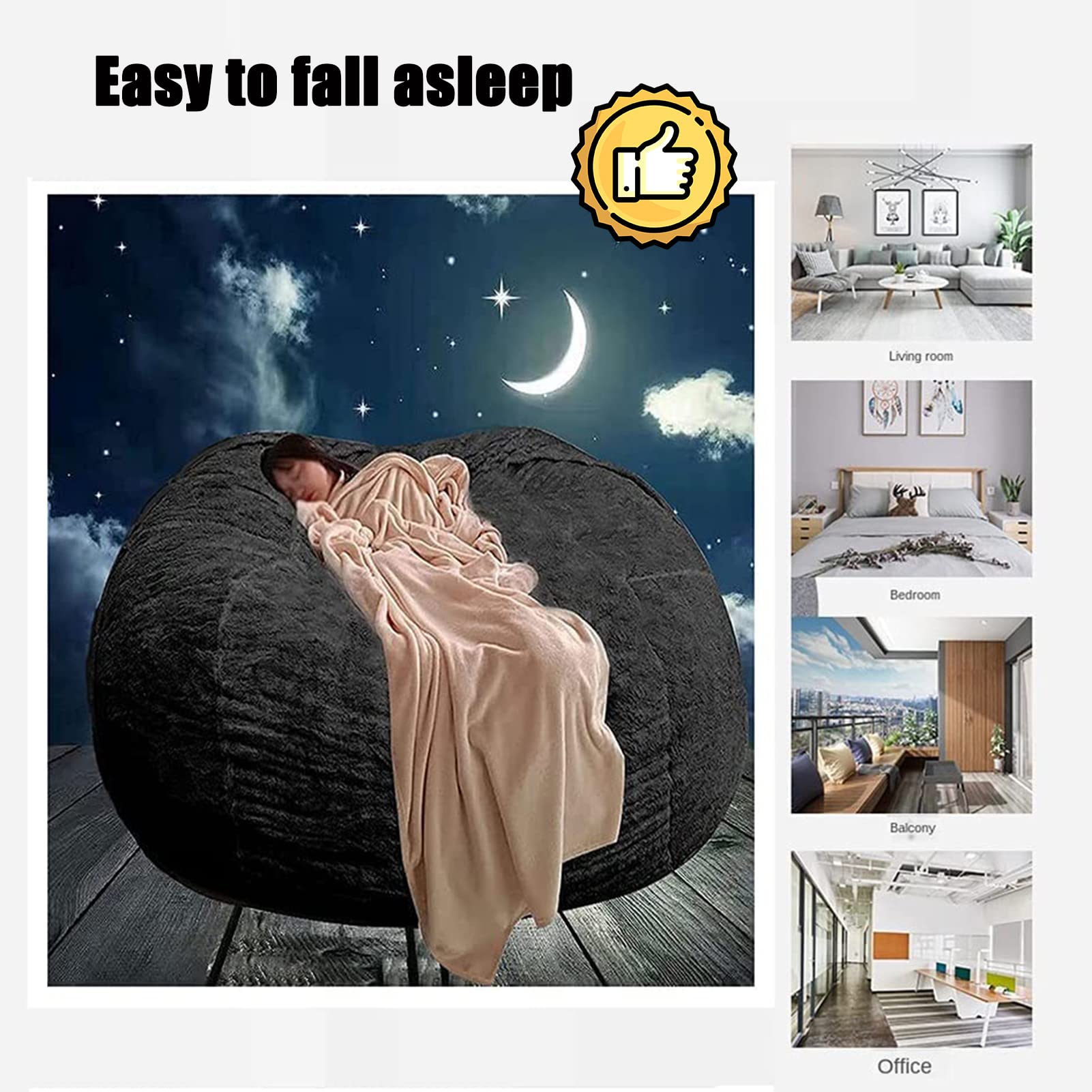 5FT/6FT/7FT Giant Bean Bag Chair Cover - Breathable & Comfortable Sofa Bed Cover for Living Room, Posh Lounger Bean Sack Replacement (No Filler) - Brown | Perfect for Movie Nights, Gaming & Relaxation