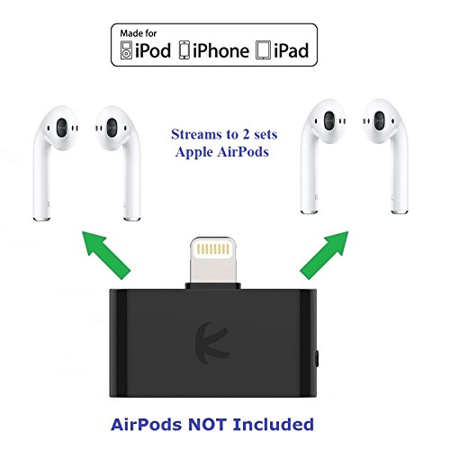 i10L Bluetooth Audio Splitter Transmitter - Wireless Dual Headphone Adapter for iPhone, iPad, iPod (Lightning Connector) | Stream to 2 AirPods or Bose Headphones Simultaneously | Perfect for Movies, Gaming & Music Sharing