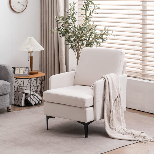 FCH Lounge Chair - Comfortable Single Sofa Accent Chair for Bedroom, Living Room & Guest Room - Modern Beige Upholstered Armchair - Perfect for Relaxing, Reading & Small Space Decor