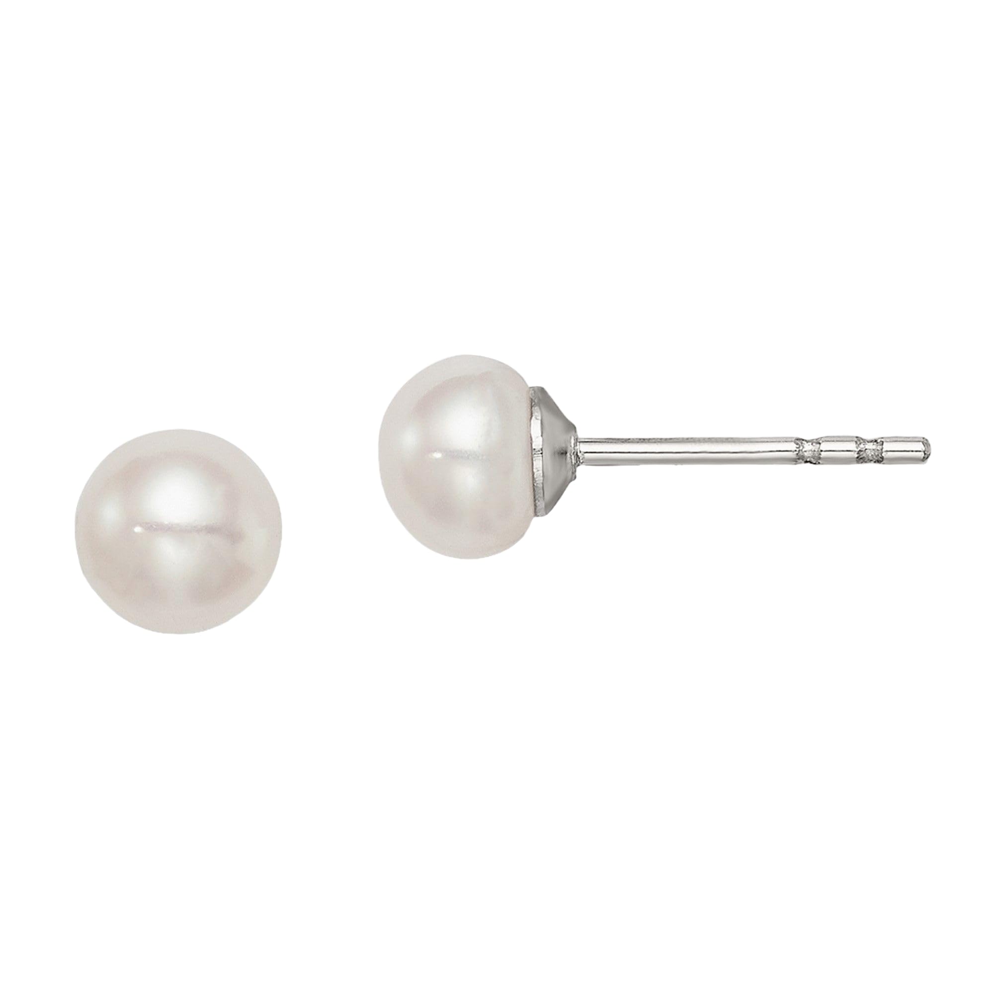 925 Sterling Silver 4mm White Freshwater Cultured Pearl Stud Earrings for Women - Classic Button Pearl Jewelry Gift for Wedding, Anniversary & Everyday Wear