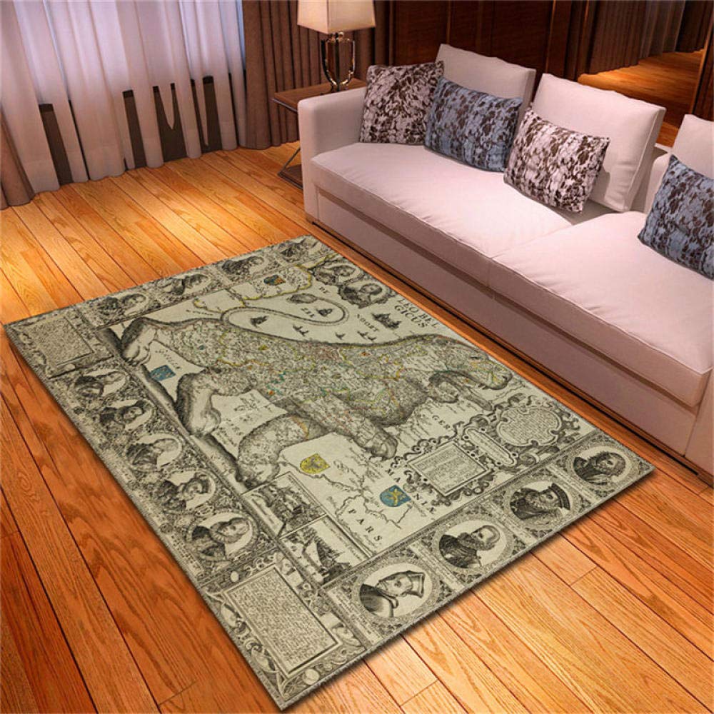 Vintage Retro World Map 3D Carpet - Non-Slip Floor Mat for Living Room, Bedroom, Bathroom & Kids Play Area - Soft Crawling Mat for Babies & Toddlers - Perfect for Home Decor, Nursery, and Playtime Safety