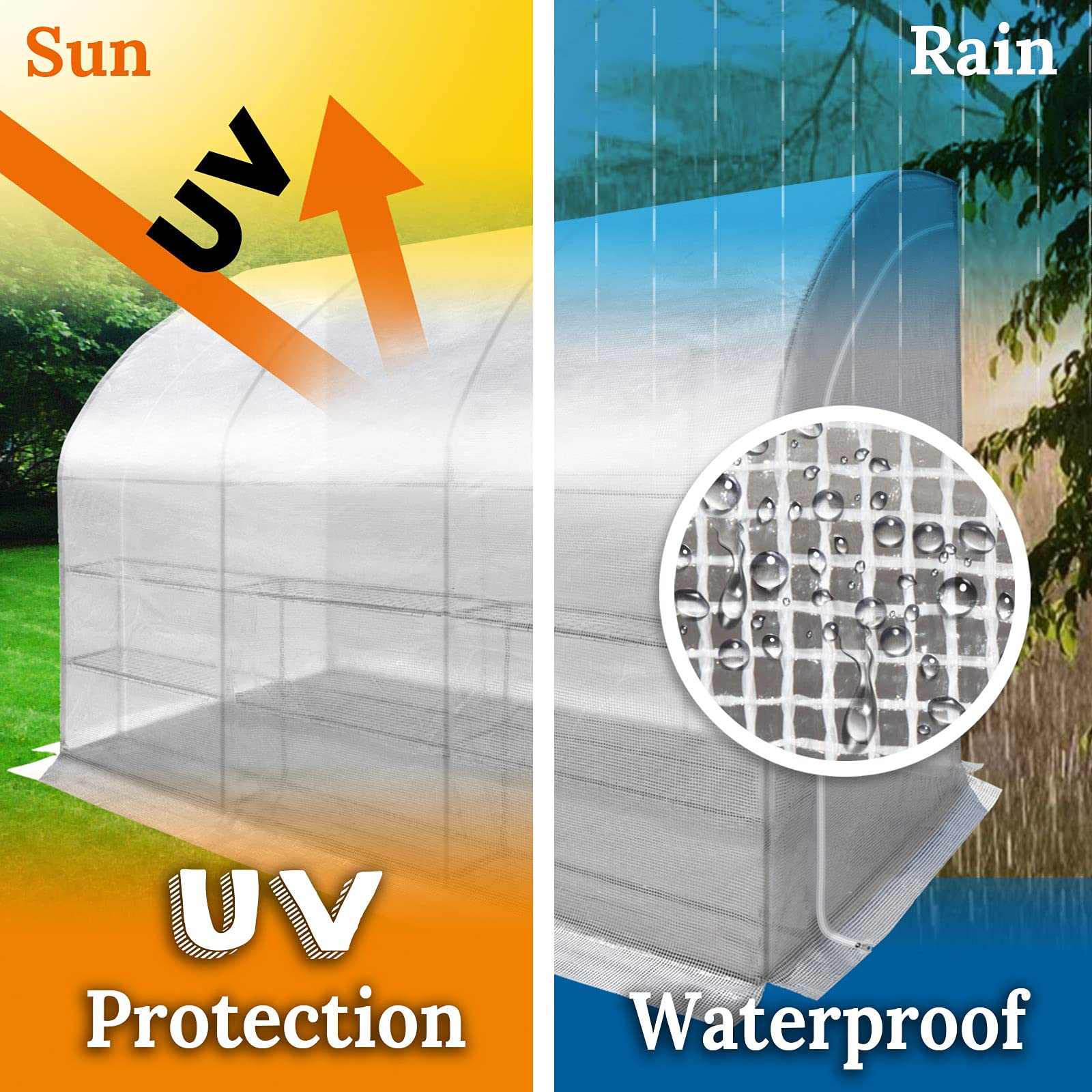 BenefitUSA 10x5x7ft Walk-in Greenhouse - Large Portable Outdoor Garden Hot House with 3 Tiers & 6 Shelves, Waterproof White Structure for Plants, Flowers & Vegetables | Perfect for Backyard Gardening, Urban Farming & Seasonal Plant Protection