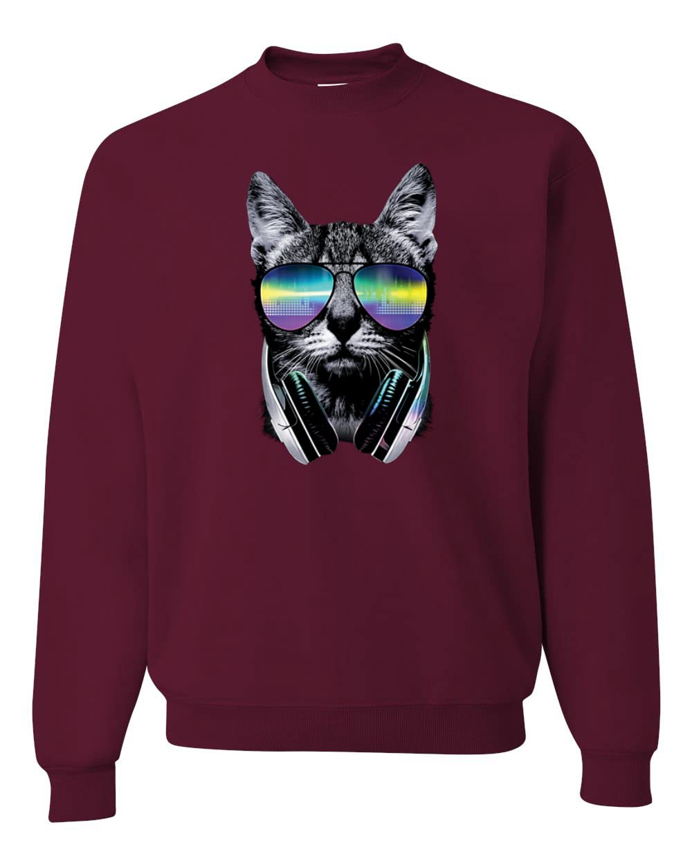 Wild Bobby DJ Kitty Cat with Headphones Graphic Sweatshirt - Unisex Crewneck Pullover for Cat Lovers | Perfect for Music Festivals, DJ Parties & Casual Wear