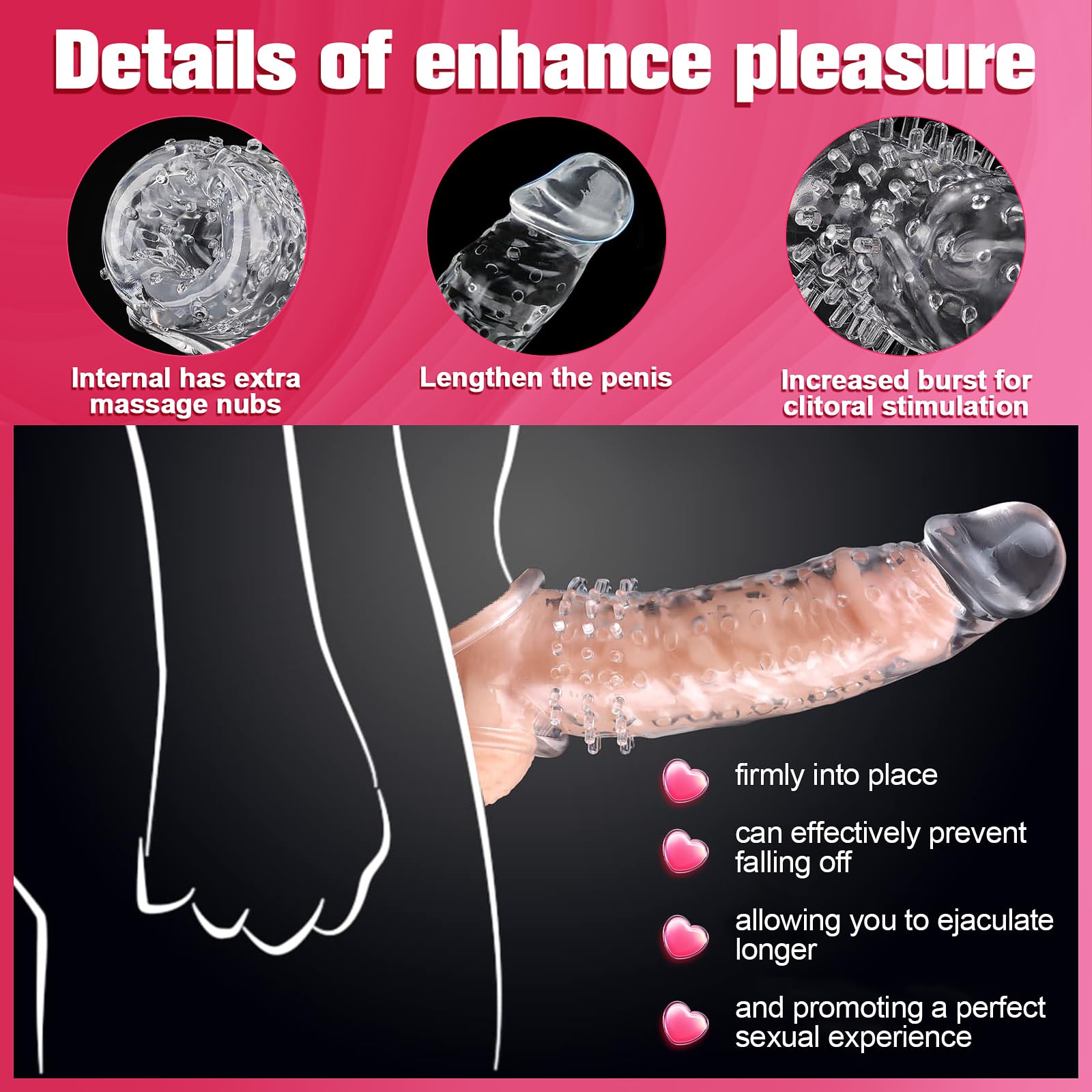 Premium Realistic Penis Sleeve Extender for Men - Thickening & Enlarging Adult Toy, Reusable Silicone Cock Sleeve for Enhanced Pleasure | Perfect for Couples Play & Solo Use to Improve Stamina & Size
