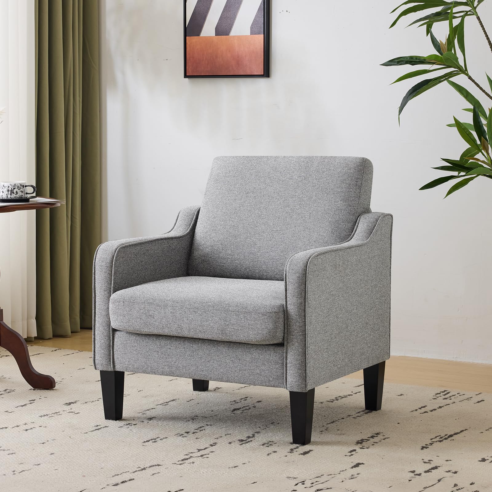 VINGLI Mid Century Modern Accent Chair - Upholstered Armchair with Scooped Arms for Living Room, Bedroom, Apartment, Office | Comfortable Lounge Chair for Reading, Relaxing & Waiting Areas