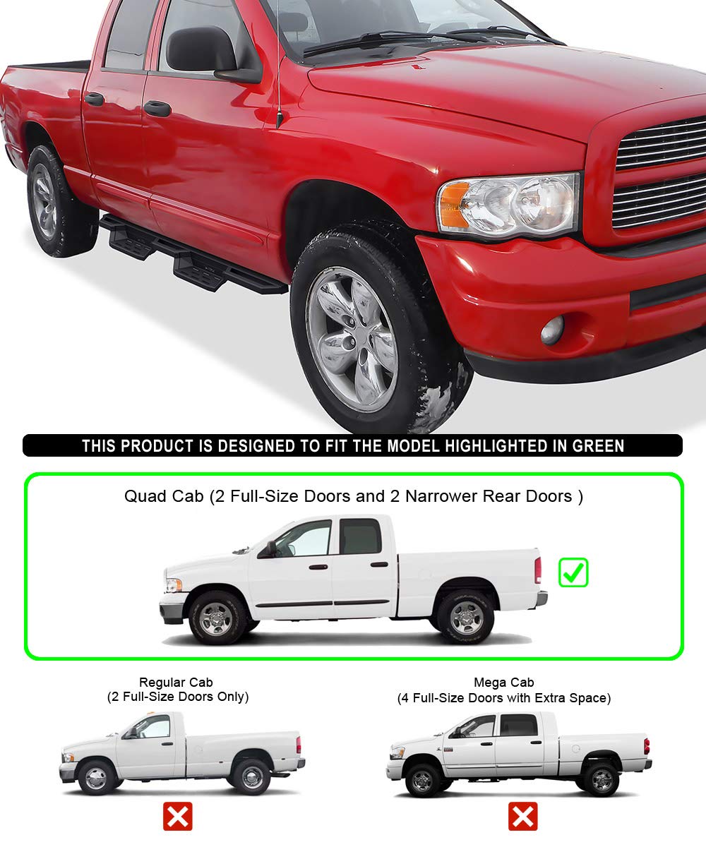 APS Stainless Steel Running Boards for Dodge Ram 1500 2002-2008 & 2500/3500 2003-2009 - Heavy Duty Cab Steps for Quad Cab Trucks (Excludes Daytona Rumble Bee & SRT-10) - Perfect for Off-Roading, Work Trucks & Daily Commutes