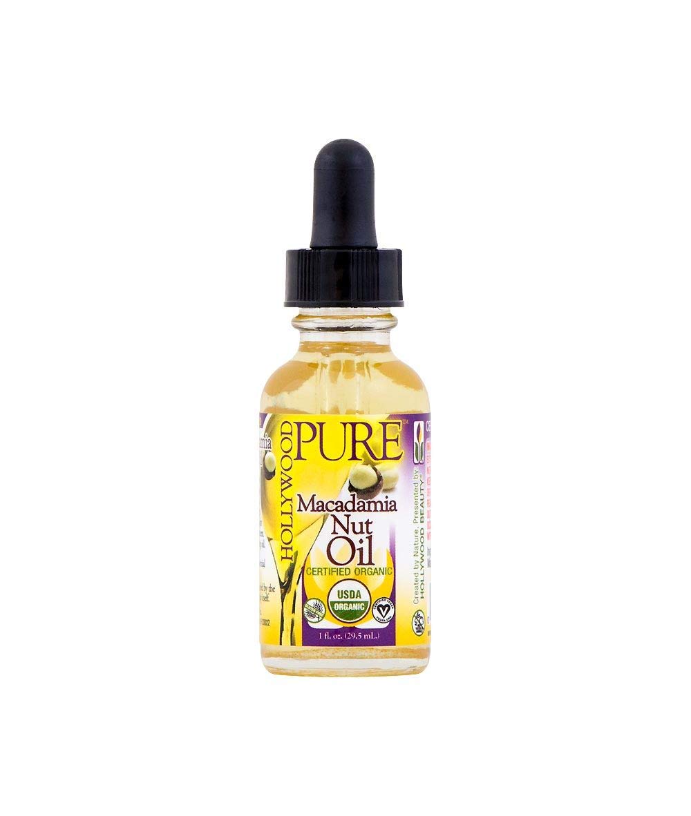 Pure Organic Macadamia Oil for Hair & Skin - Hollywood Beauty 1 Fl Oz - Cold Pressed, Natural Moisturizer for Dry Hair, Face & Body Care - Vegan, Chemical-Free Nourishment