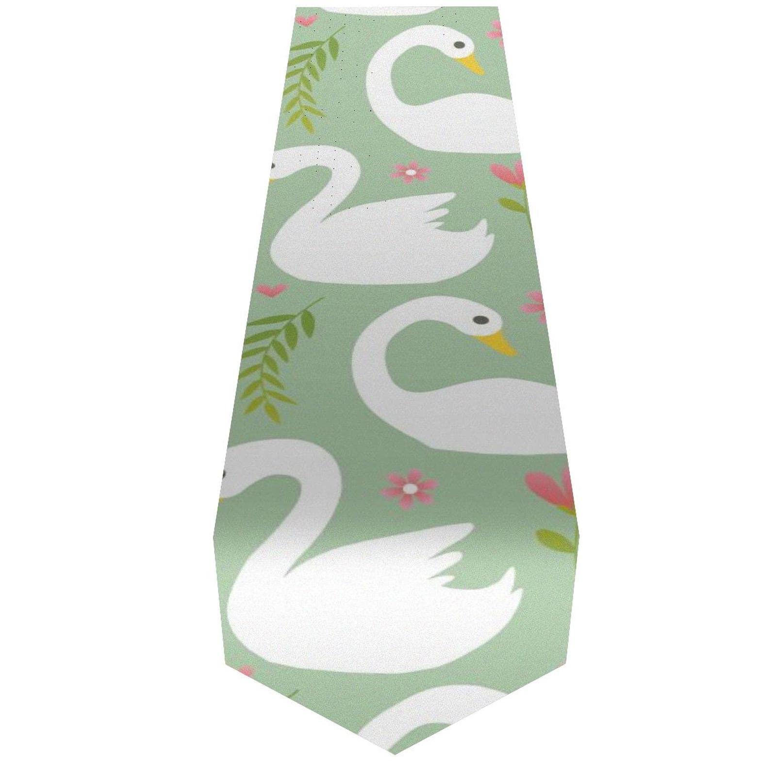 Elegant White Swan & Pink Floral Farmhouse Table Runner - 13x90 Inch Spring Green Dining Decor for Holidays, Parties & Home Decoration | Perfect for Wedding Buffets, Easter Dinners & Rustic Tablescapes