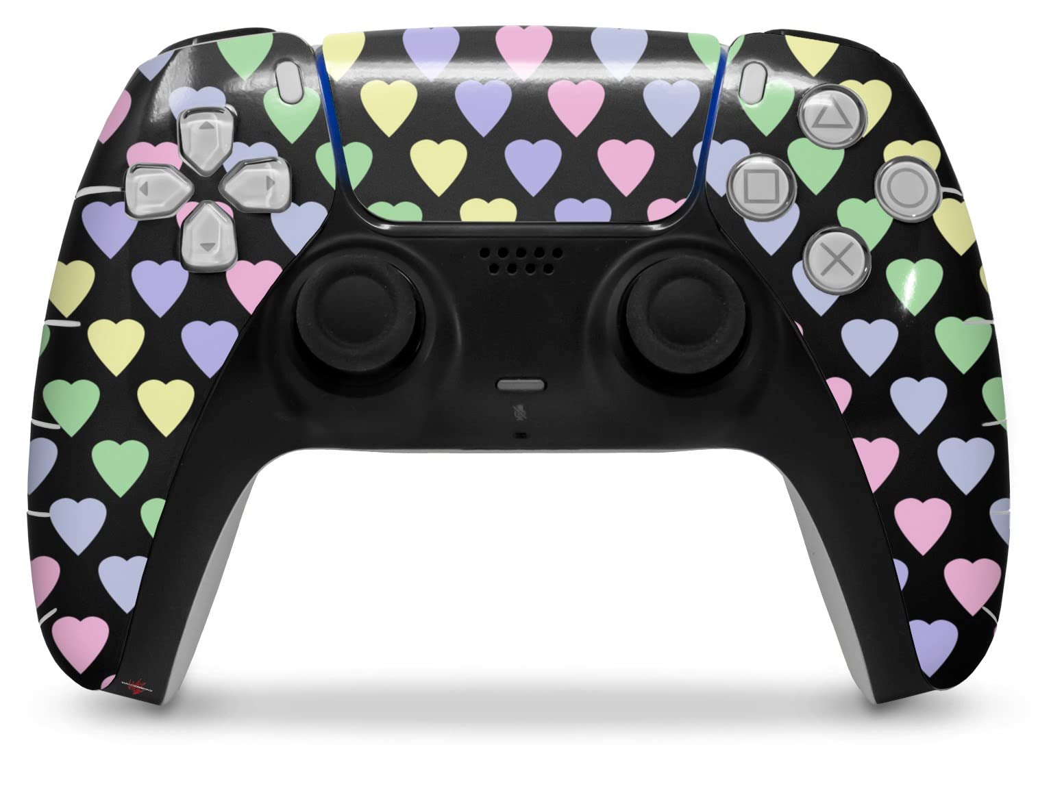 PS5 DualSense Controller Skin Wrap - Pastel Hearts on Black for Gaming & Protection