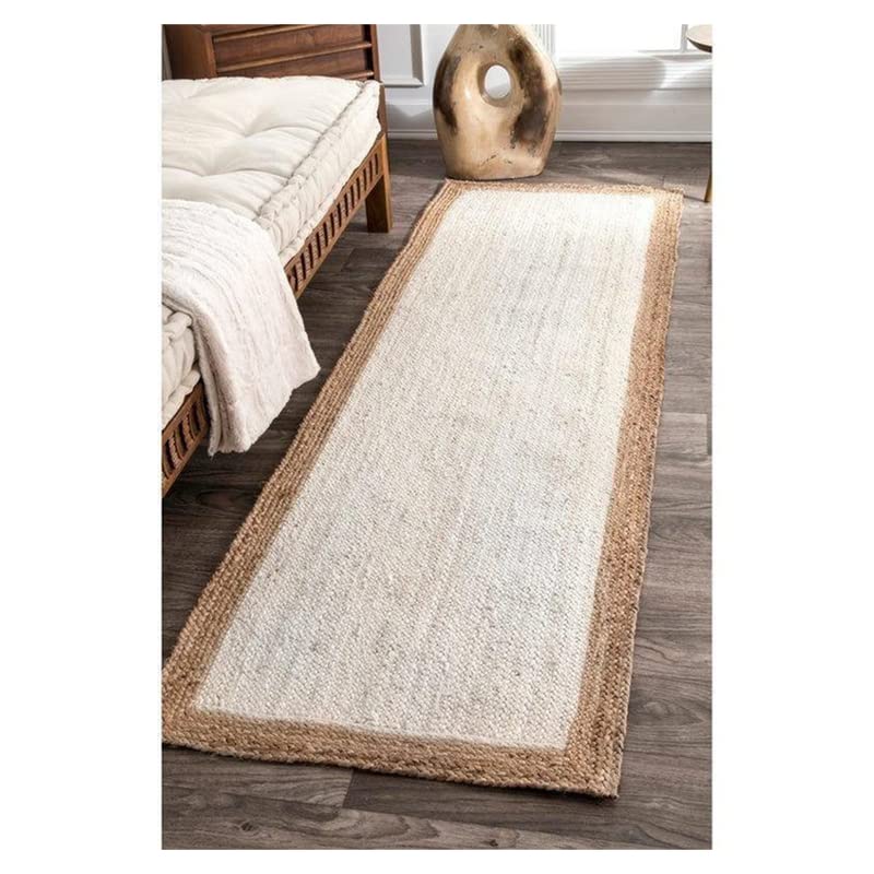 Handwoven Indian Jute Rug – Natural Bohemian Boho Area Rug – 2x6 Ft White Runner by BALAJIARTCRAFTS – Perfect for Living Room, Bedroom & Hallway Décor