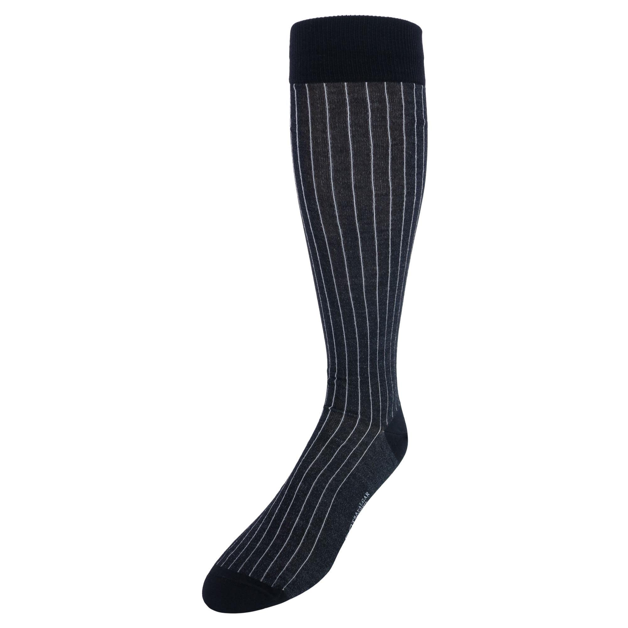 Trafalgar Men's Nigel Over The Calf Vertical Stripe Mercerized Cotton Socks - Premium Dress Socks for Business & Formal Occasions