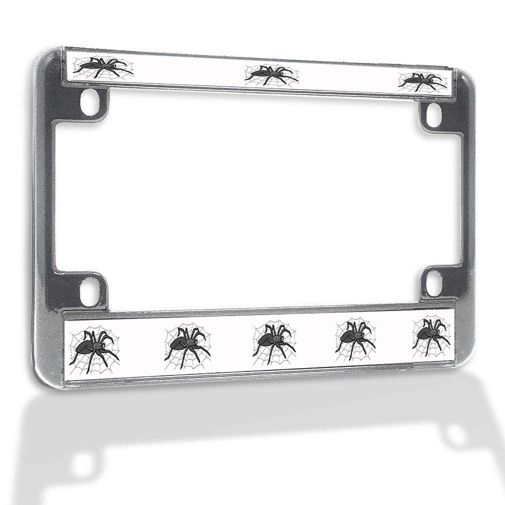 Spider Design Weatherproof Metal Motorcycle License Plate Frame - Chrome 4-Hole Solid Insert for Bikes & Cruisers | Durable Bike Accessories for Road Trips & Daily Commuting
