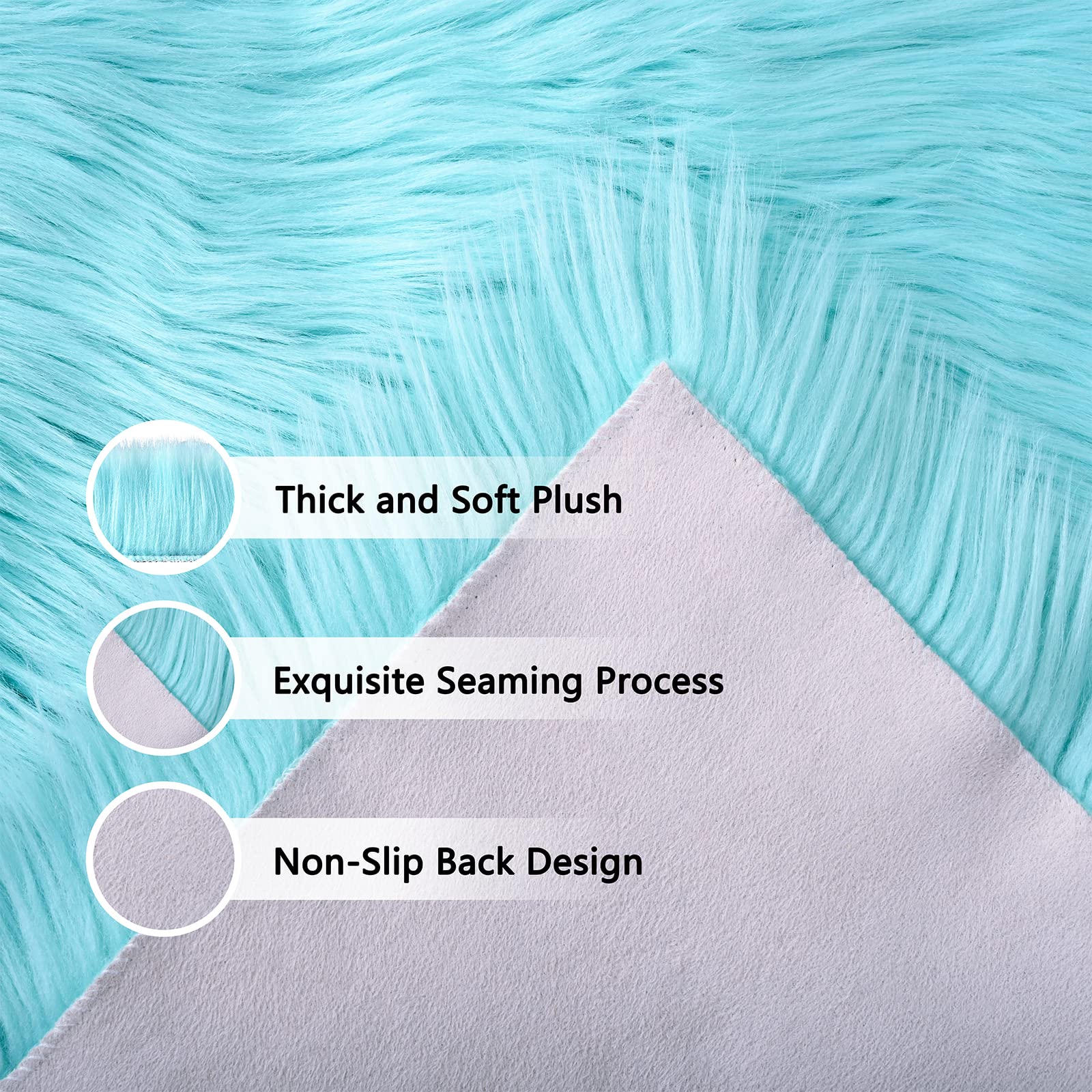 Ultra Soft Faux Sheepskin Fur Area Rug - Fluffy Shag Rug 3x5 Feet in Teal Blue | Cozy Living Room, Bedroom & Nursery Decor