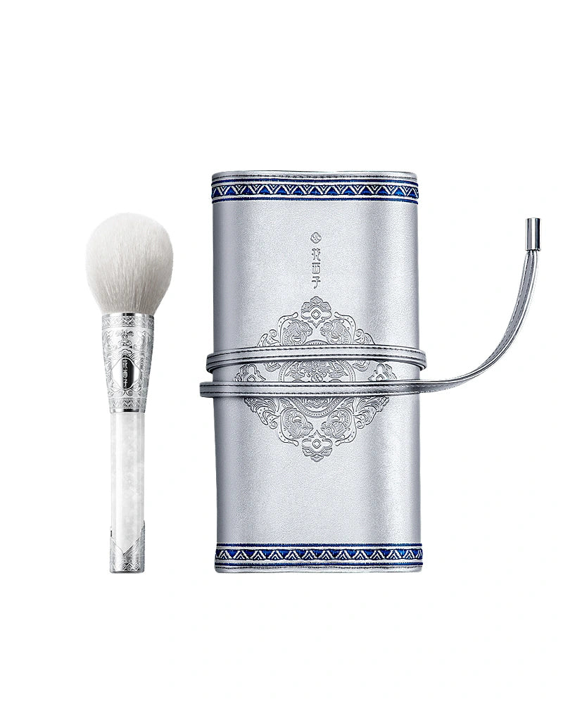 Premium Miao Crystal Makeup Brush Set with Silver Brush Roll - Luxury Cosmetic Brushes for Professional & Everyday Makeup Application - Perfect for Home, Travel & Salon Use