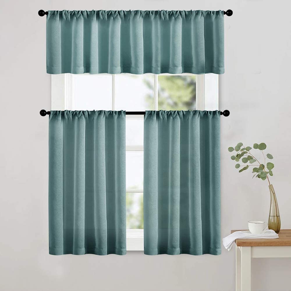 MRTREES Sheer Tier Curtains Blue Haze - Light Filtering Short Kitchen Window Treatments (36 Inch Length, Rod Pocket, 2 Panels) - Perfect for Bathroom, Cafe & Half Windows - Soft Privacy & Natural Light Control