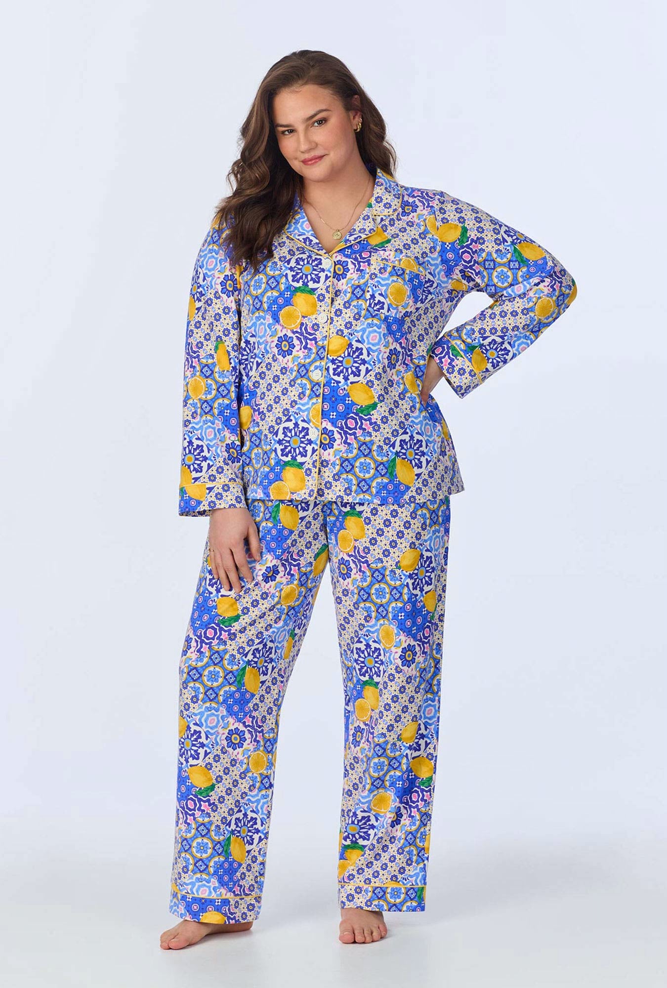 Majolica Long Sleeve Classic Stretch Jersey Pajama Set for Women - Soft & Comfortable Sleepwear for Nighttime Relaxation and Lounging at Home