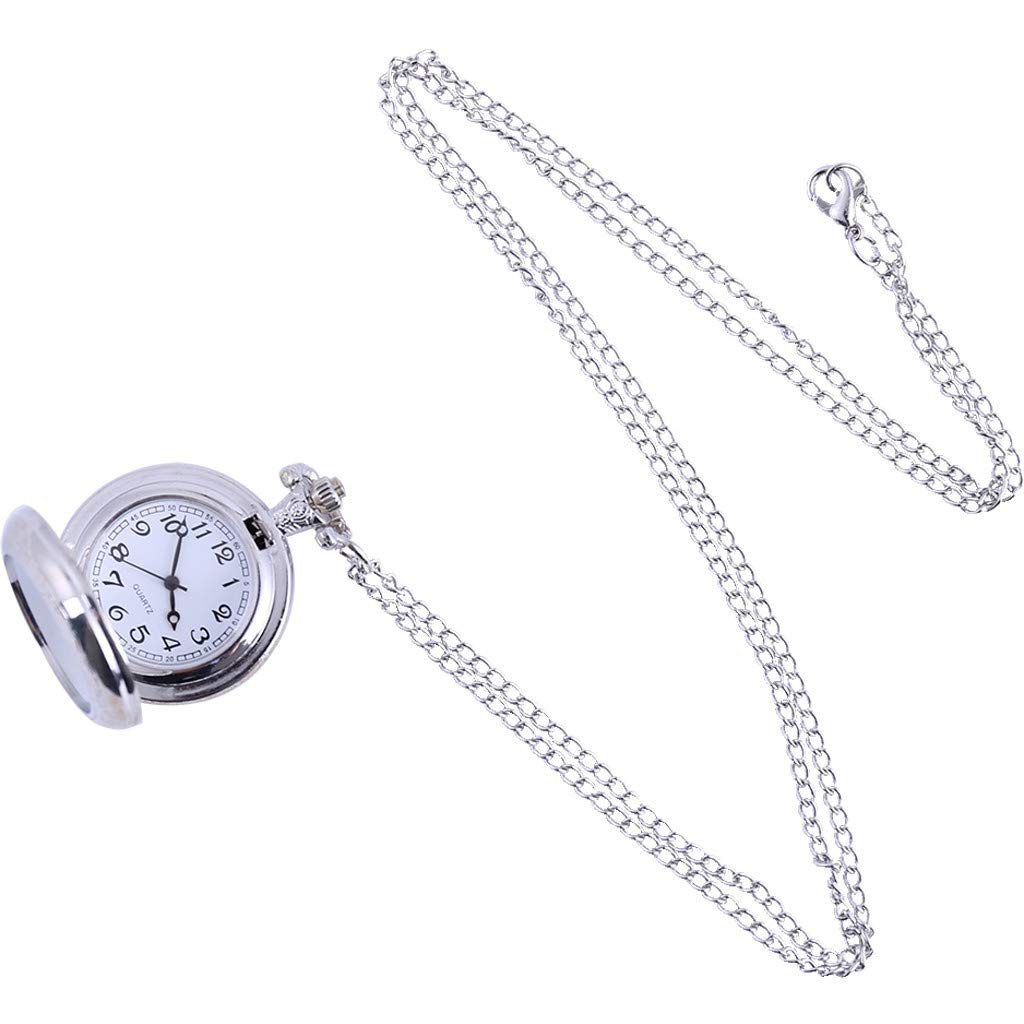 Versatile Silver Chain Pocket Watch for Men - Stylish Couple's Watch with Groove Design W735h-1av | Perfect for Formal Events, Vintage Outfits & Gift Giving