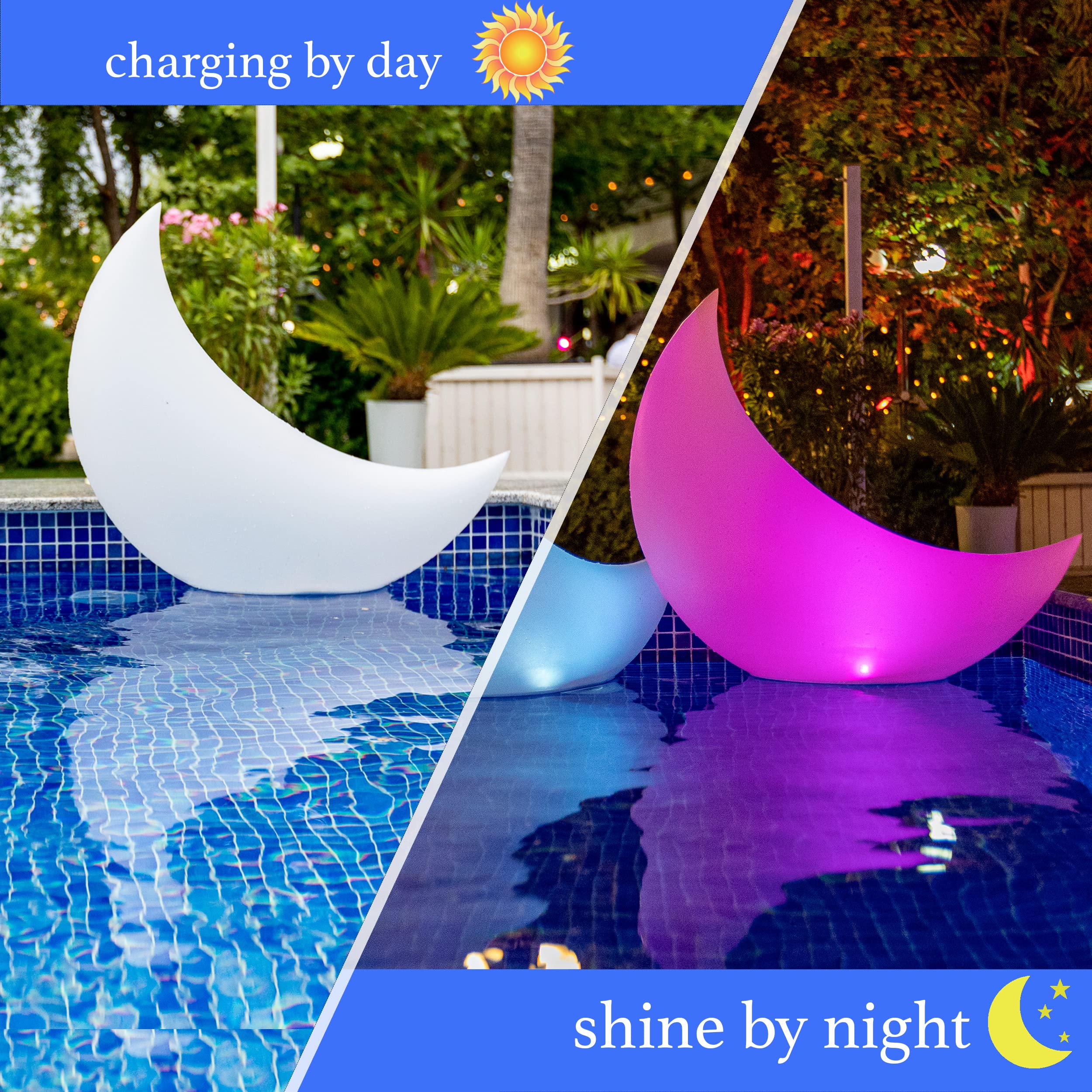 Solar Powered Floating Pool Lights - 4 Pack Crescent Moon LED Lights for Swimming Pools, Ponds & Outdoor Decor | Waterproof Inflatable Solar Lights for Weddings, Parties, Backyard & Patio | Perfect for Nighttime Pool Illumination & Romantic Ambiance