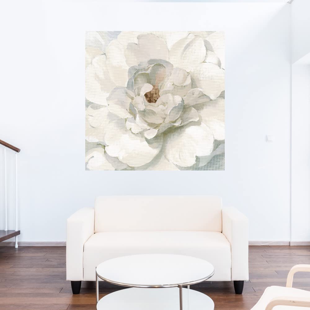 48x48in Botanical Canvas Wall Art - Neutral Peony Painting by Danhui Nai | Elegant Bathroom Decor & Bedroom Plant Wall Art | Perfect for Spa-Like Bathrooms, Cozy Bedrooms & Home Office Decor