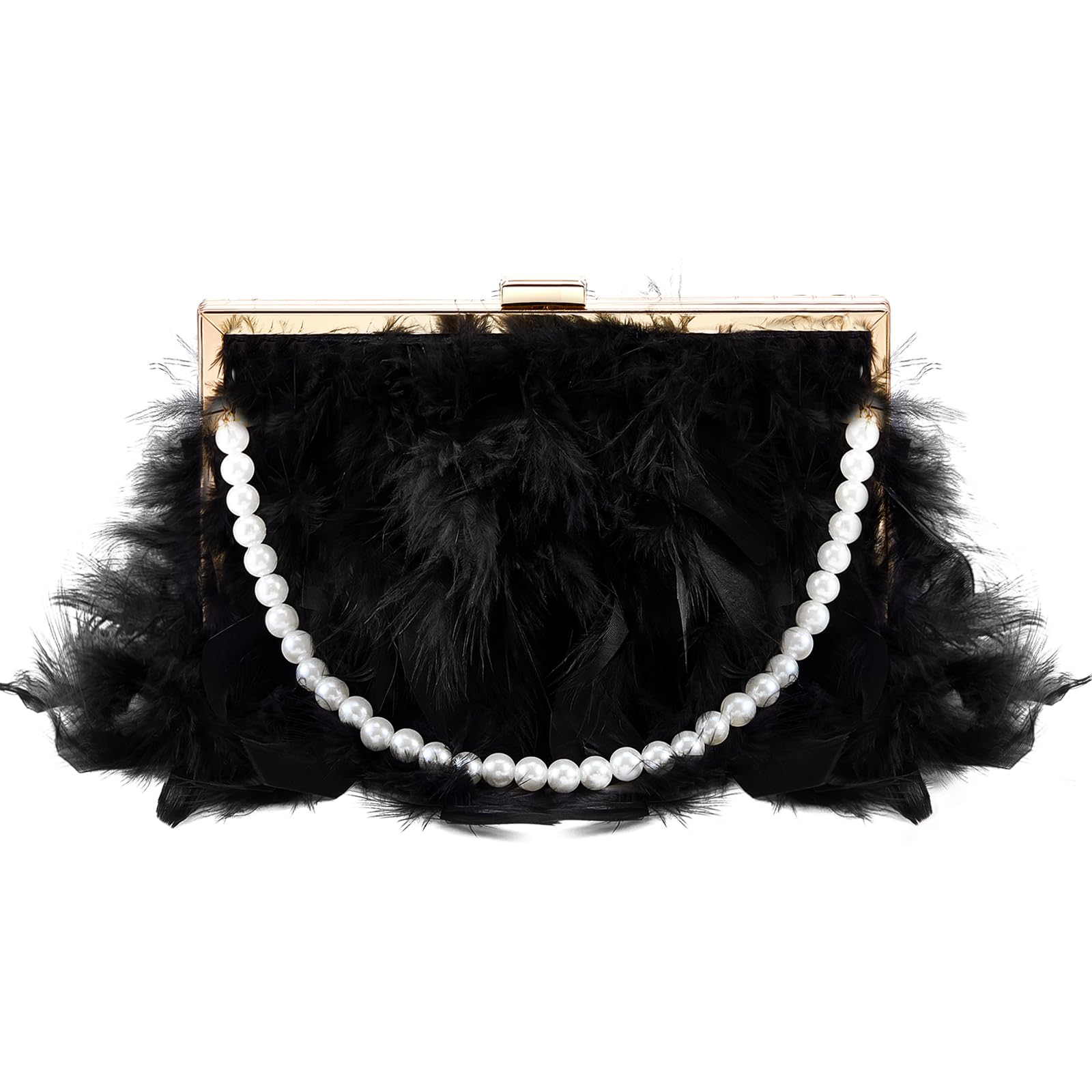 Amylove Feather Clutch Purse for Women - Elegant Furry Evening Bag with Glossy Fringe for Wedding, Bride & Special Occasions | Perfect for Prom, Gala & Formal Events