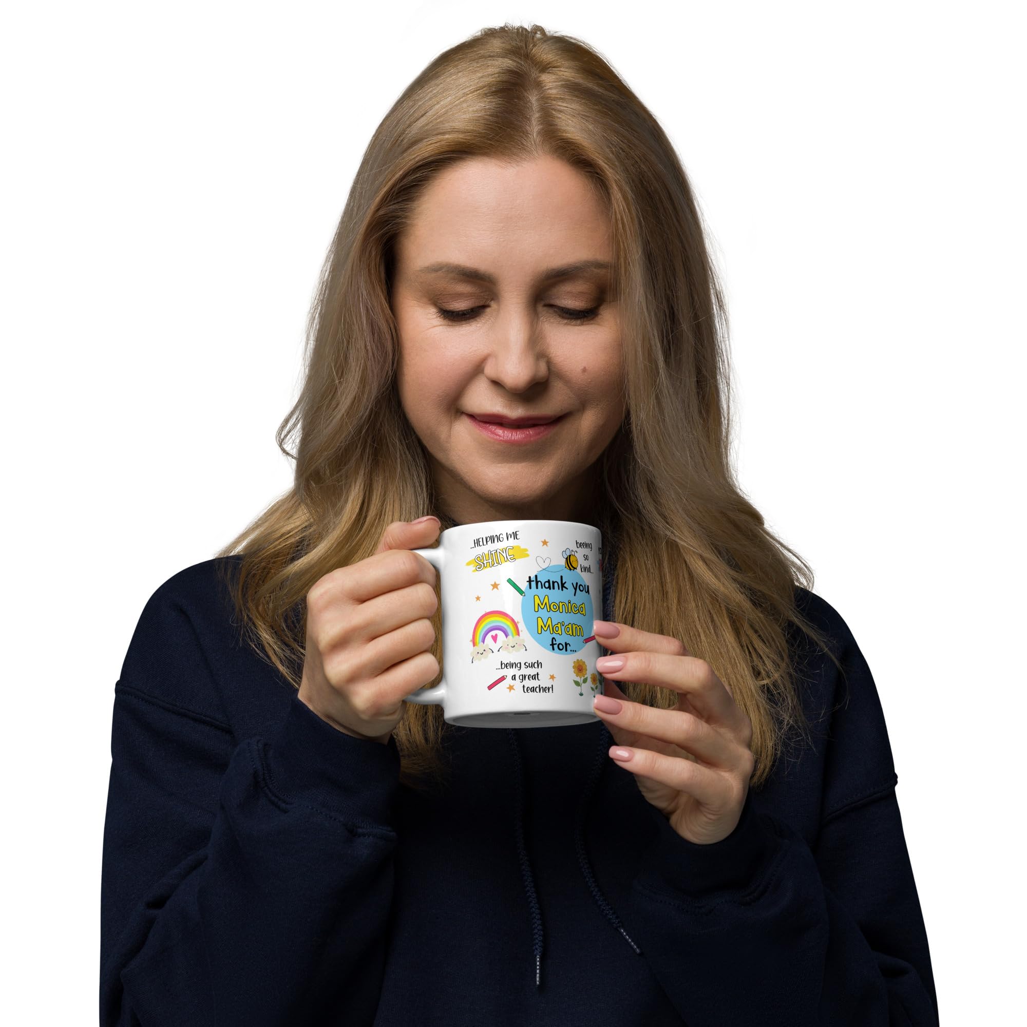 Personalized Teacher's Name Ceramic Mug 11oz - Best Thank You Gift for Teachers, Coffee & Tea Cup with 
