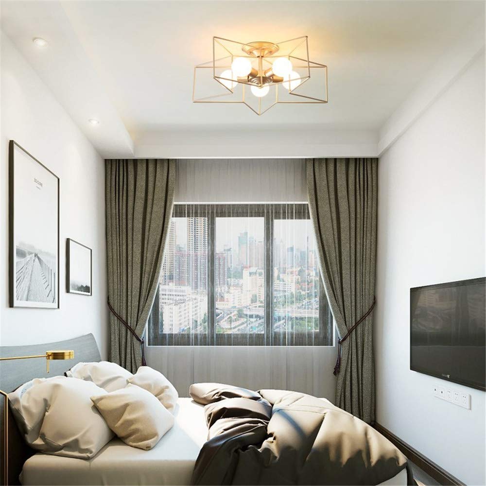 KWOKING Modern 5-Light Gold Star Shaped Flush Mount Ceiling Fixture - Minimalist Hanging Lighting for Bedroom, Living Room & Dining Room