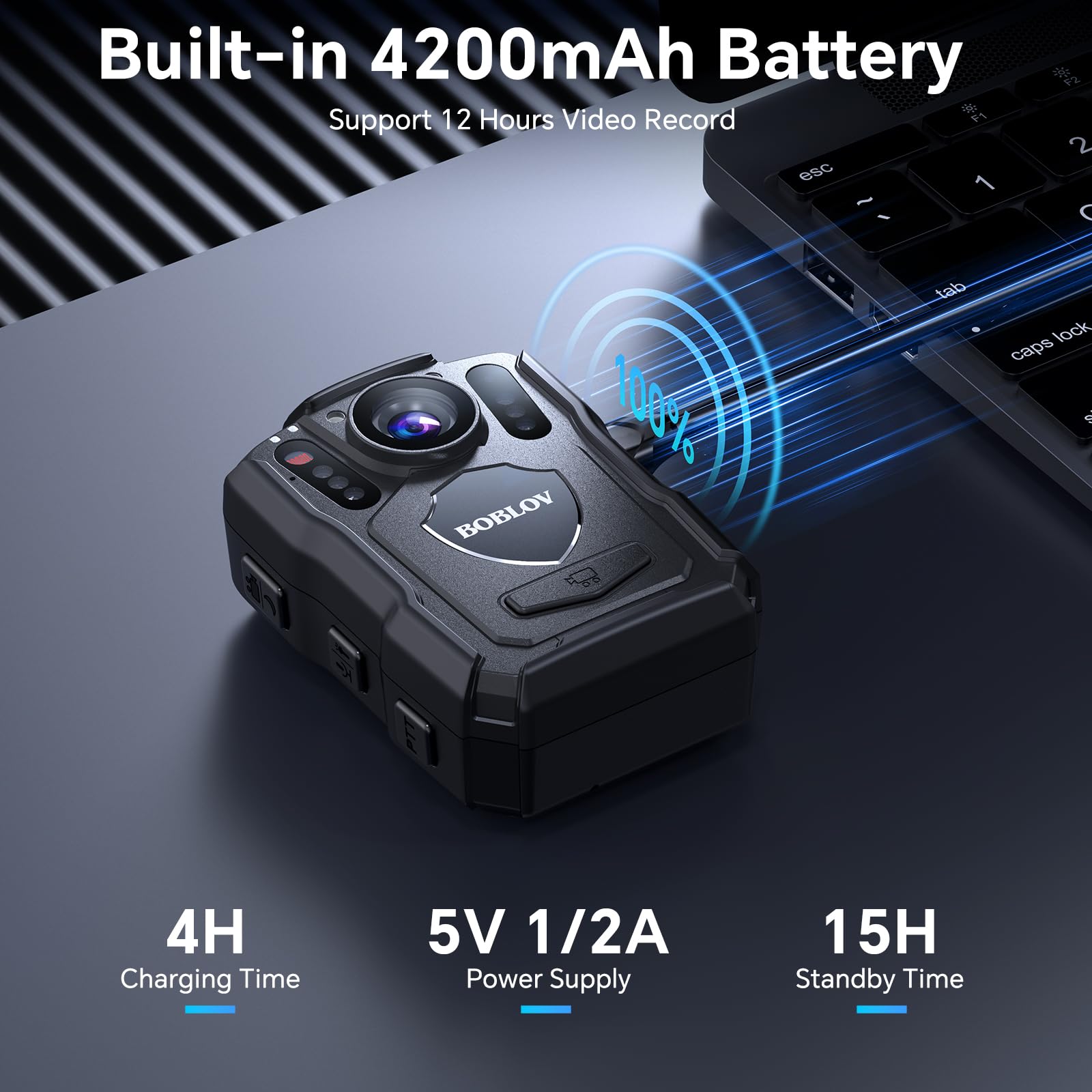 BOBLOV M5 2K HD Police Body Camera - 128GB Law Enforcement Bodycam with 12-Hour 4200mAh Battery, IP67 Waterproof & 2M Drop Proof - Ideal for Security Patrols, Evidence Collection & Law Enforcement Operations