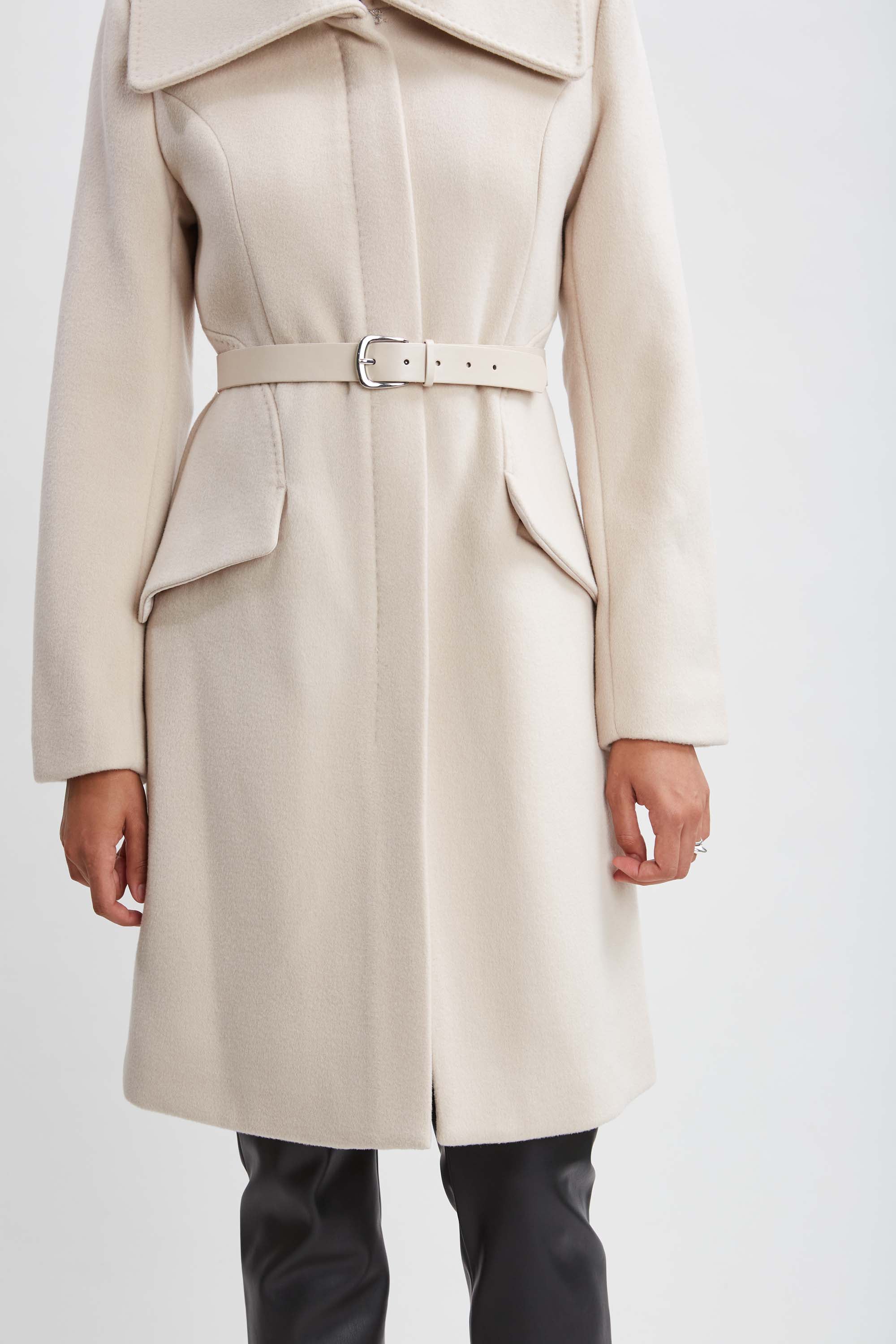 Wool Belted Panel Coat for Women - Stylish Winter Trench Coat with Waist Belt - Perfect for Office, Travel & Formal Occasions