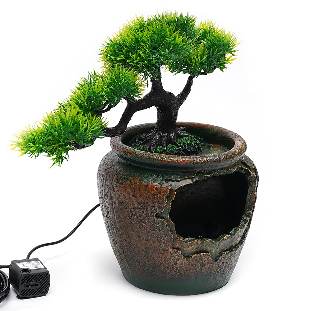 110V Indoor Rockery Water Fountain with LED Lights - Desktop Zen Waterfall Feature, Lifelike Mini Bonsai Decor for Home, Office & Meditation Spaces | Perfect for Living Rooms, Bedrooms & Workspaces to Create Soothing Ambiance