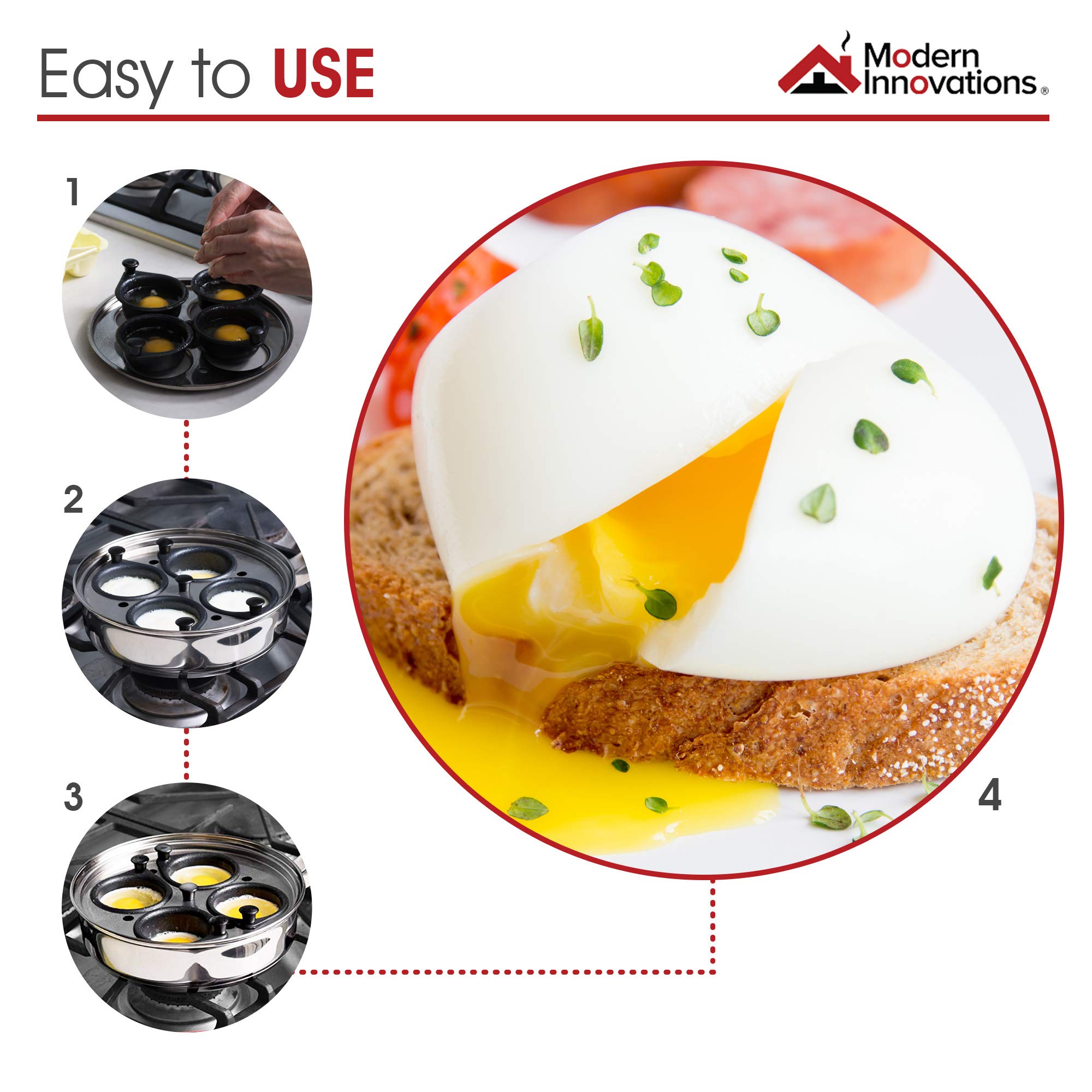Modern Nonstick Egg Poacher Pan with Silicone Spatula - Stainless Steel Poached Egg Maker for Perfect Eggs Benedict | Easy Breakfast Cooking Tool for Home & Restaurant Use