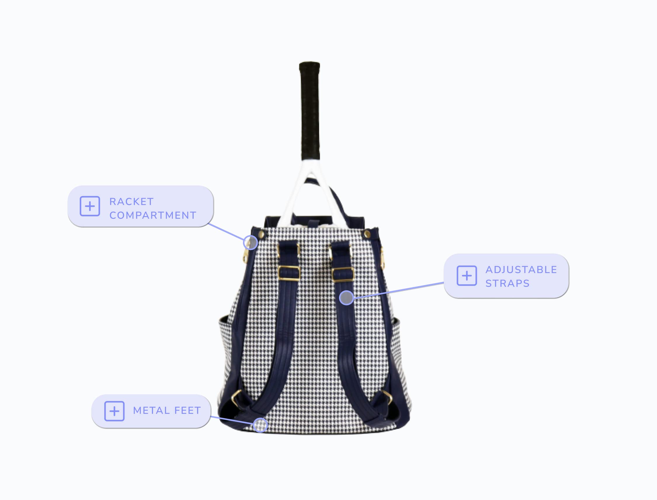 Premium Hampton Houndstooth Blue Tennis & Pickleball Backpack - Stylish Court Couture for Women & Men - Perfect for Sports, Gym, Travel & Daily Use