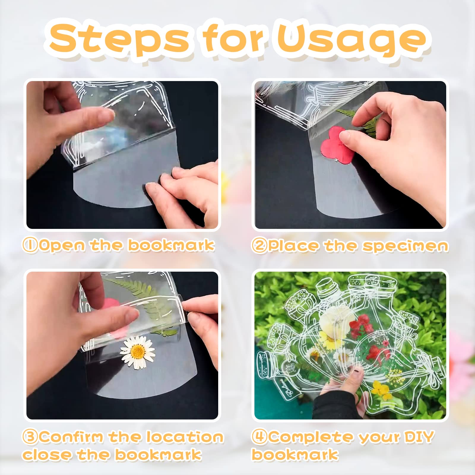 40Pcs Large DIY Transparent Dried Flower Bookmarks - Handmade Floral Bookmark Set for Reading, Journaling, Scrapbooking & Gift Giving - Kaluofan Flower Page Markers for Book Lovers