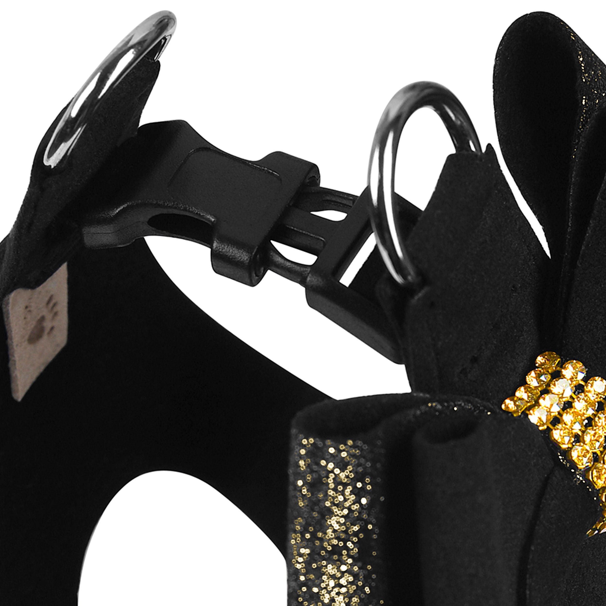 Black Glitzerati Double Nouveau Bow Step-In Dog Harness - Stylish & Secure Pet Walking Accessory for Small Dogs, Fashionable Outfit for Daily Walks & Outdoor Adventures