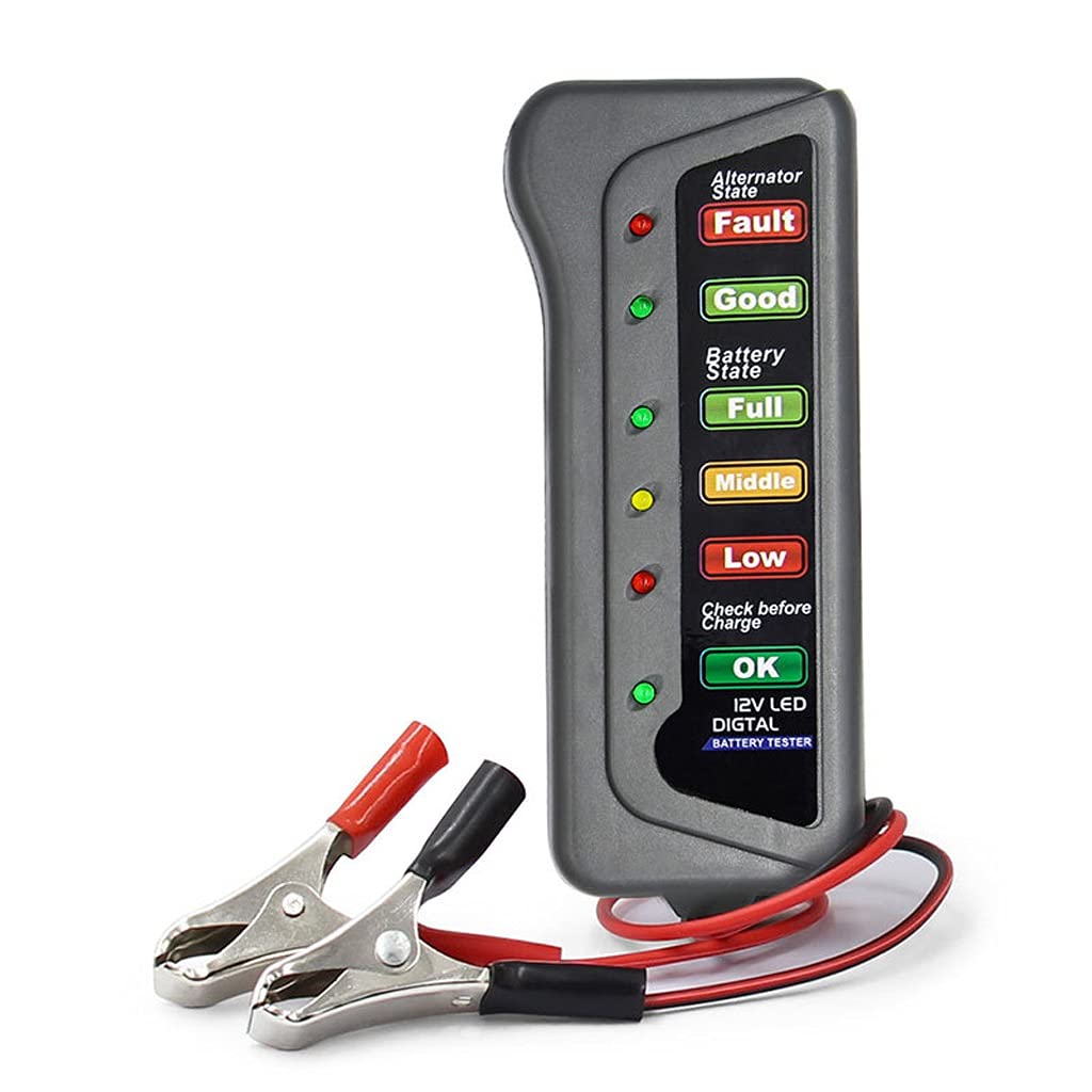 SLATIOM Mini 12V Car Battery Tester with 6 LED Display - Auto Diagnostic Tool for Vehicle Battery & Alternator - Perfect for Cars, Trucks, Motorcycles (Home Garage & Roadside Emergency Use)